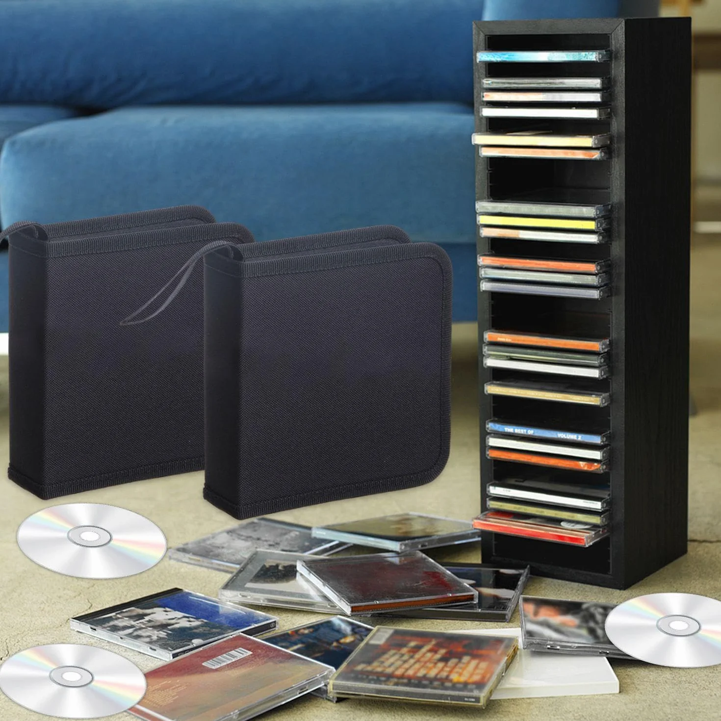 Sac Noir pour CD, Boîte De Rangement pour CD, Sac pour CD en Tissu Oxford pour Voiture, Sac De Rangement Pratique pour DVD, Boîte De Support pour CD De 40 Capacités, 2 Pièces