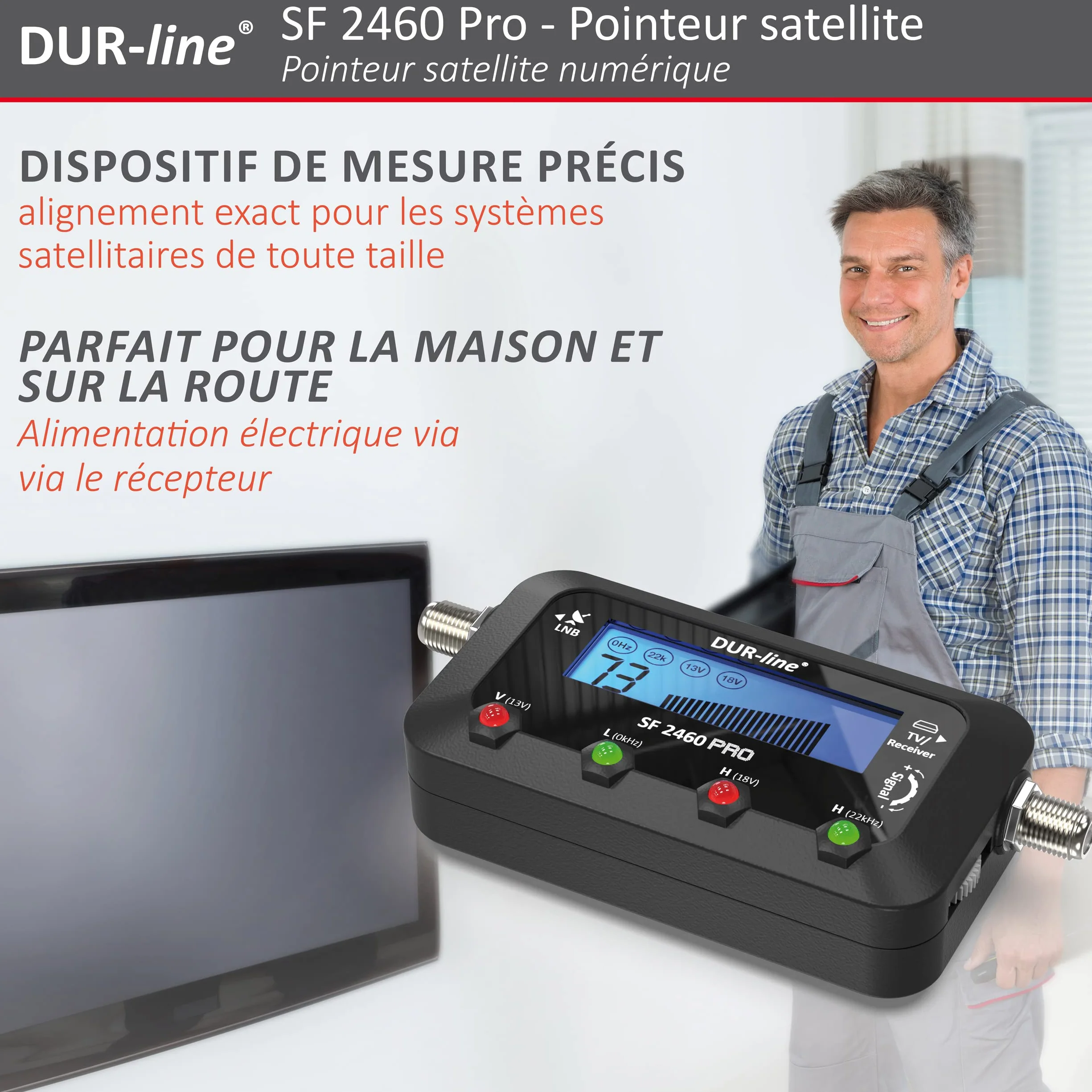 Dur-Line SF 2460 Pro Pointeur Satellite Appareil de Mesure avec câble F Signal sonore écran LCD Astra Hotbird