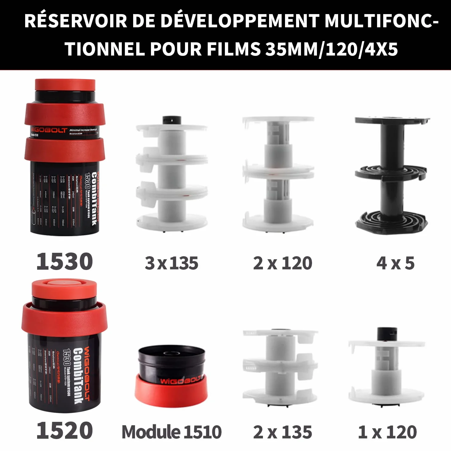 eTone Réservoir de développement Universel pour Chambre Noire avec 3 bobines en Spirale pour Le Traitement de 120 135 Rouleaux de Film N/B Équipement de Traitement de Film pour Appareil Photo