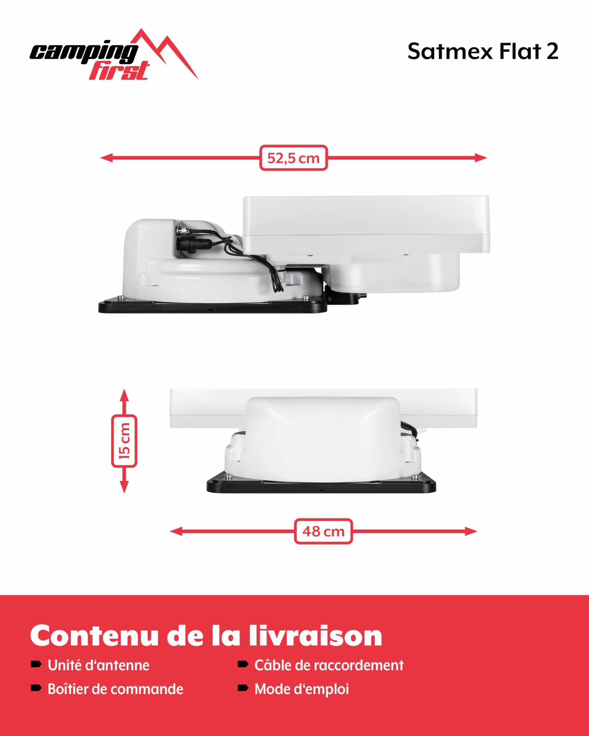 Antenne Satellite de Camping Automatique Flat 2 Blanc pour Caravane et Camping-Car