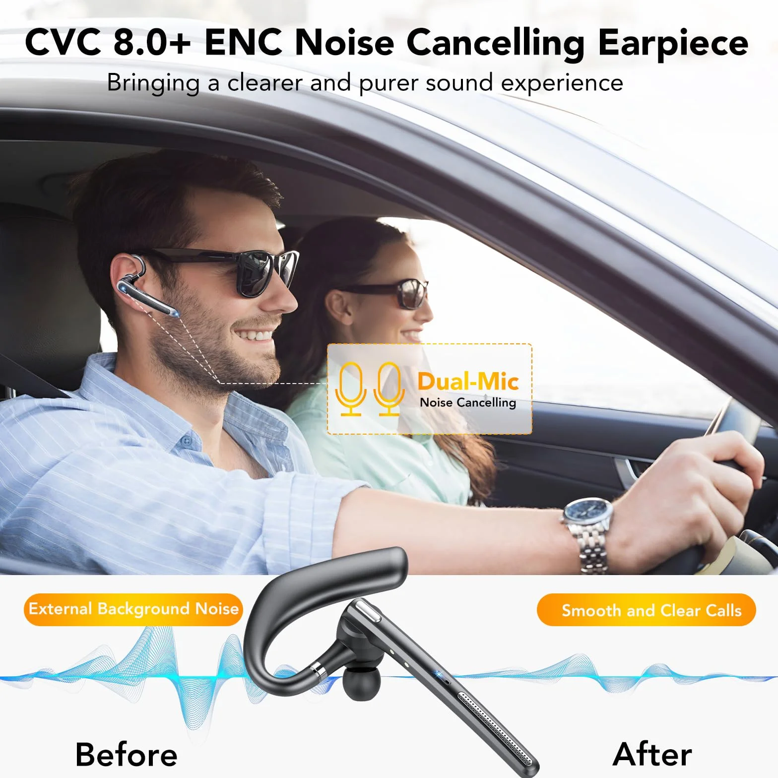 Oreillette Bluetooth Sans Fil Casque Bluetooth V5.4, 100 Heures en Veille, Ecounteurs Bluetooth Simple avec CVC8.0 ENC Double Micrs, Sourdine, Mains Libres Bluetooth Oreillette pour la Conduite/Bureau