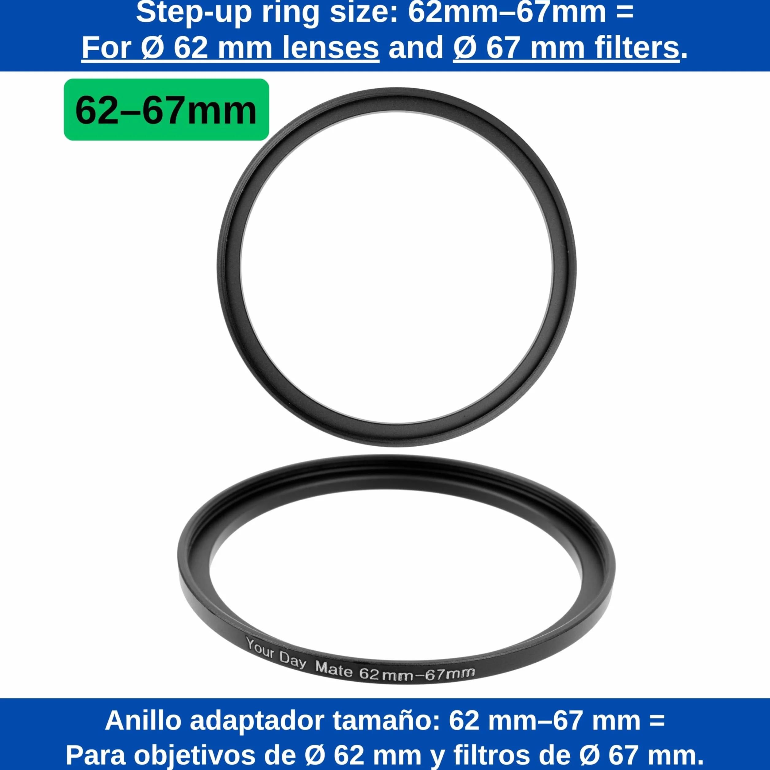 Step-Up Ring Aluminium 62-67mm Compatible Canon Sony Nikon Fujifilm