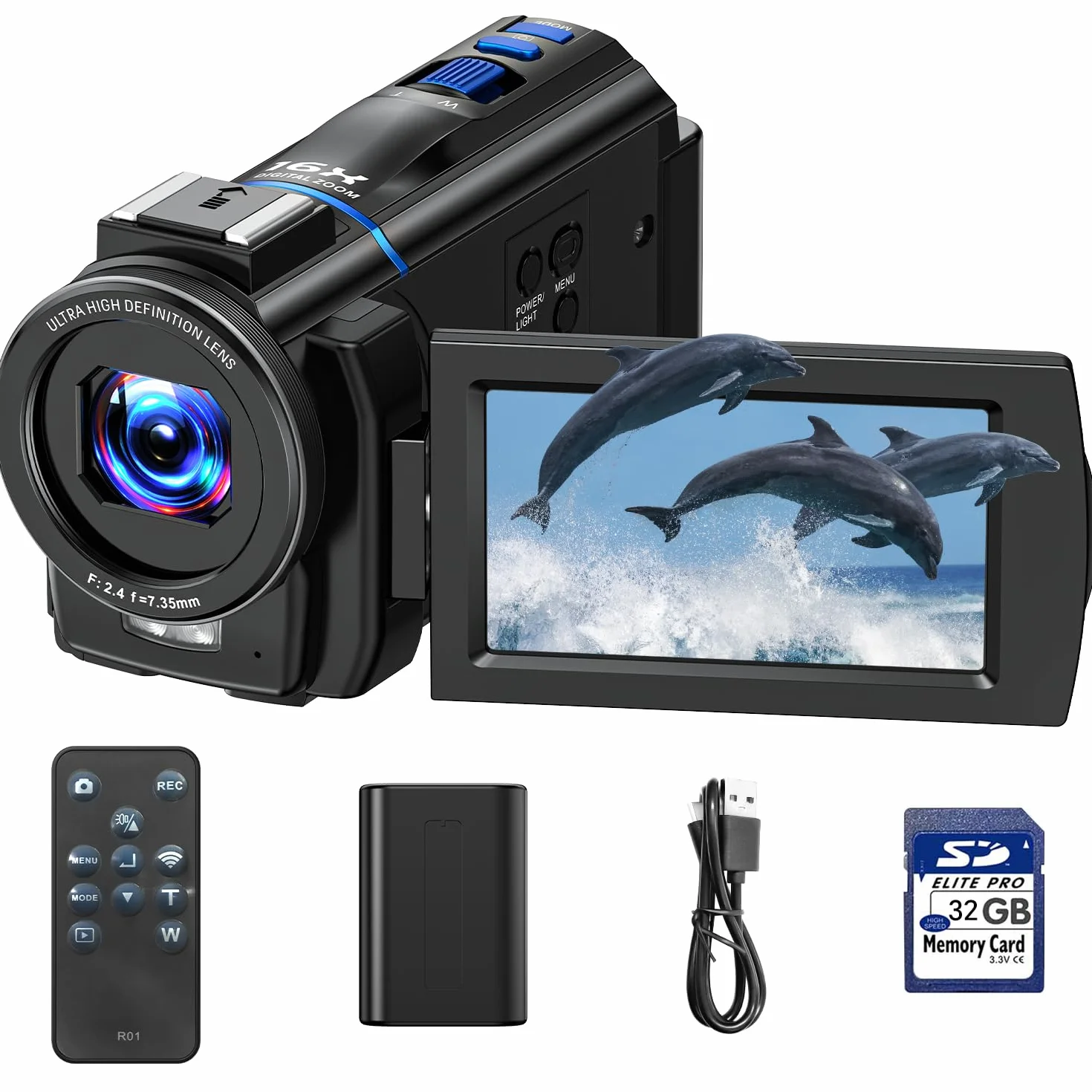 Caméscope Caméra vidéo 4K 48MP Vlogging Caméra Youtube, Vision Nocturne 3" Écran Tactile Rotatif à 270° Zoom numérique 16X Camcorder Video Camera, Camera Vlog avec Carte 32 Go, télécommande, Pile