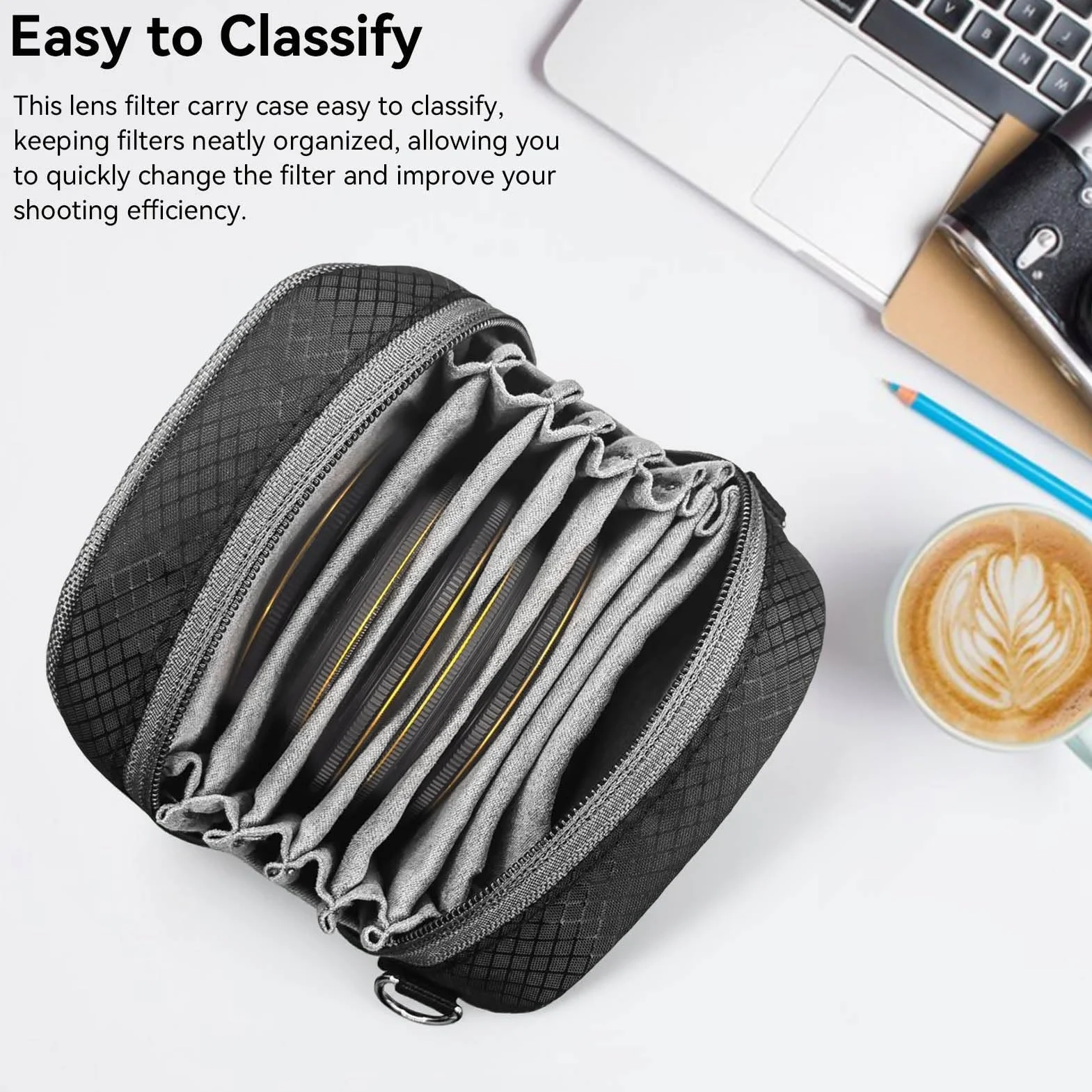 Sac de Filtre d'objectif à Coque Rigide à 8 Poches jusqu'à 95 mm, Étui de Filtre pour Objectif,étui de Filtre d'objectif étui de Filtre d'appareil Photo avec bandoulière pour Filtre de Photographie