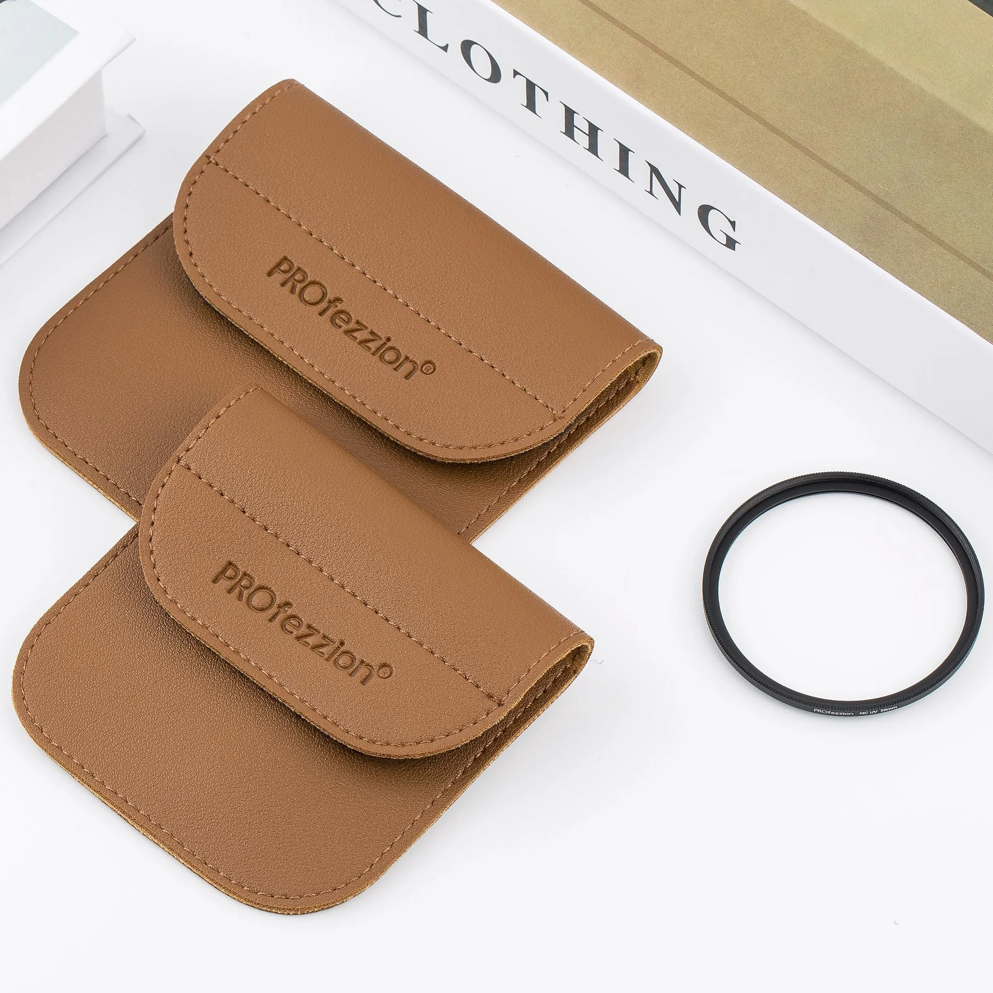PROfezzion Pochette de rangement pour objectif d'appareil photo de luxe pour 1 filtre tels que UV, CPL, ND, filtre polarisant, filtre à densité neutre, filtre de diffusion noir jusqu'à 58 mm de