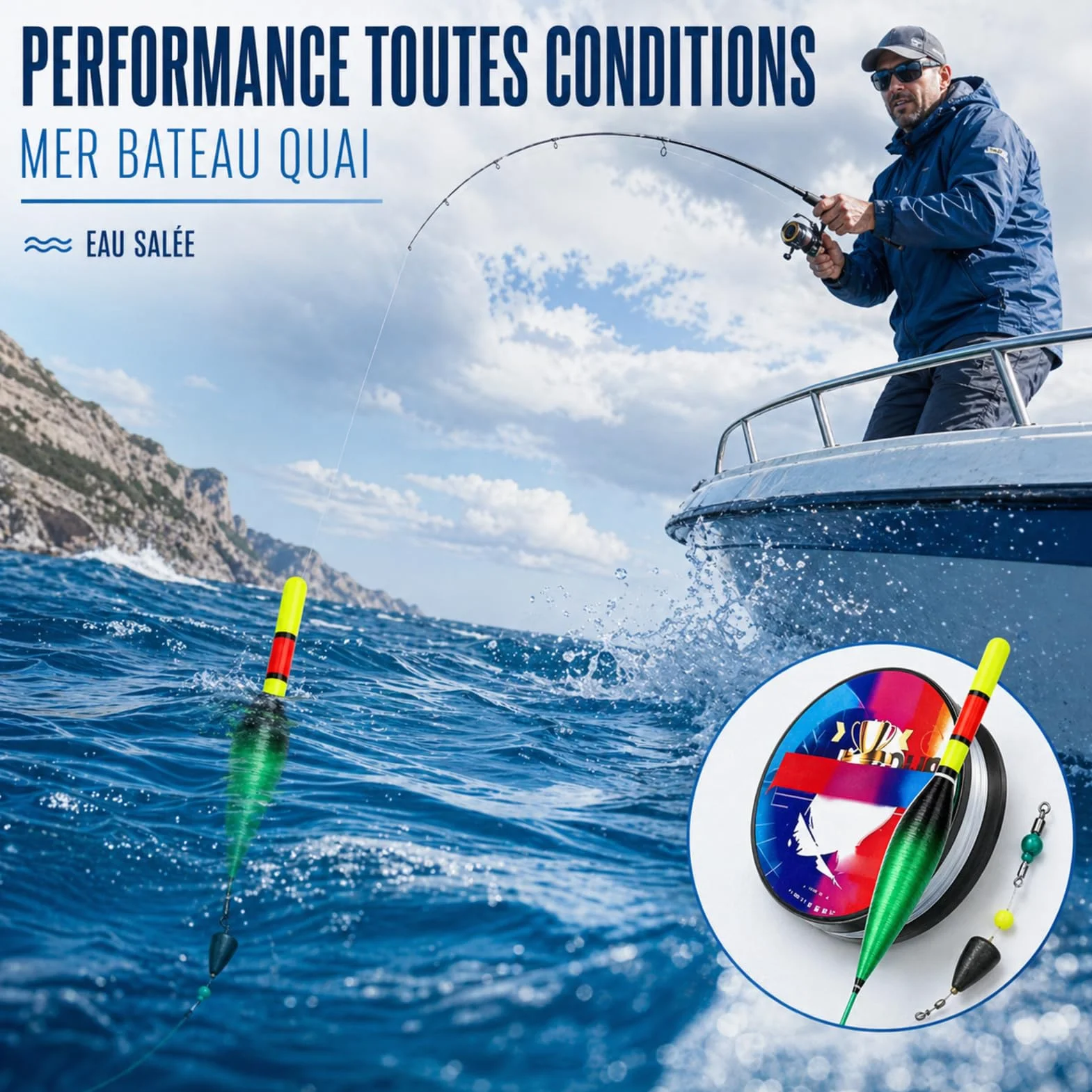 Ensemble De Ligne De Pêche Automatique 100m Pré-Noué avec Flotteur À Changement De Couleur Haute Sensibilité