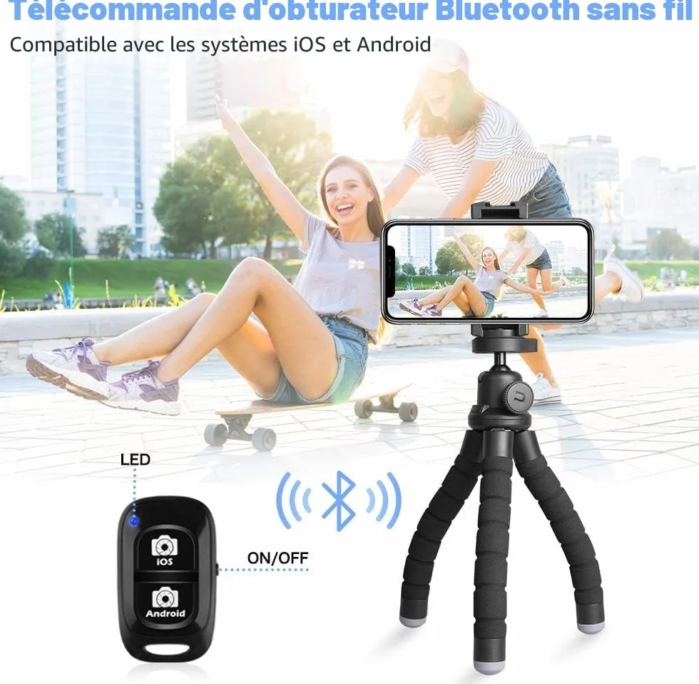 UBeesize Trépied pour téléphone Portable, Mini Trépied pour Smartphone et Appareil Photo, Mini Tripod avec Télécommande Bluetooth