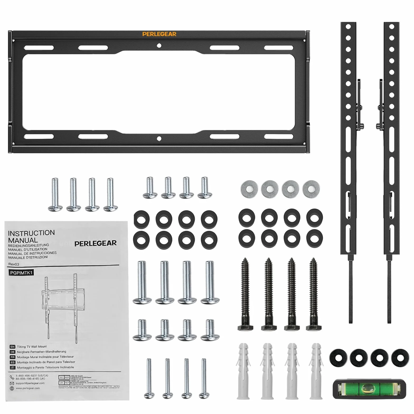 Perlegear Support Mural TV Inclinable pour LED, LCD, OLED, TV à Écran Plat de 26 à 65 Pouces, VESA Max 400×400 mm Capacité Max 45 kg