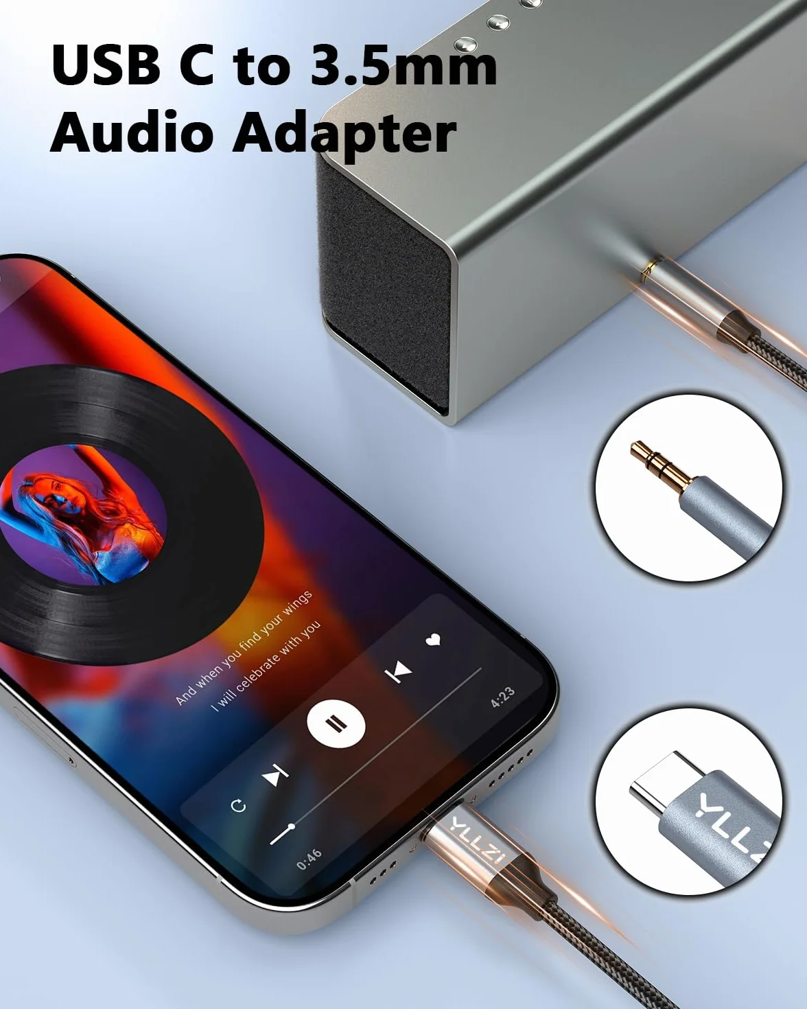 YLLZI Câble USB C vers 3,5mm Jack 1,2m, Câble Adaptateur Jack Audio auxiliaire de Type C pour iPhone 17 16 15 série, Câble USB C Stéréo pour Galaxy S22/S21/S20+/Note 20/10/A8, Home/Car Stéréo etc