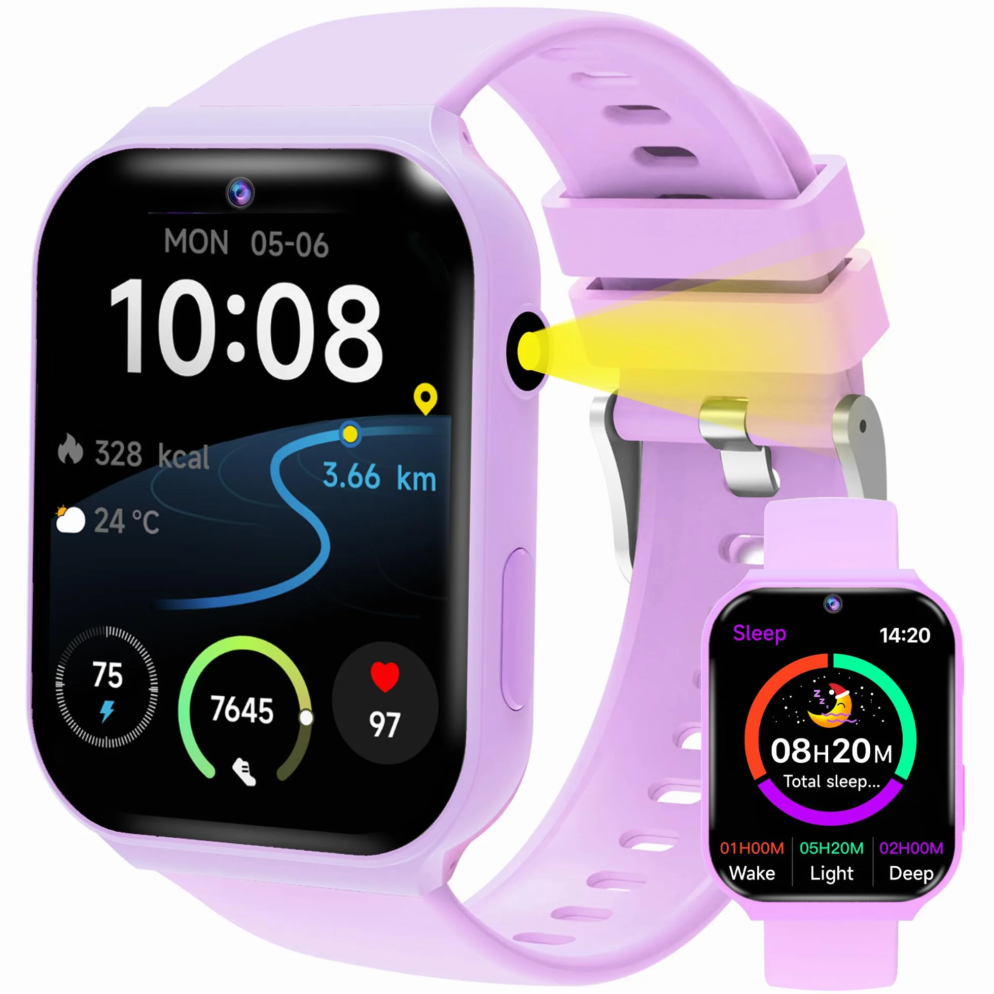 Montre Connectée Enfant avec 18 Jeux Éducatifs, Fonction Sommeil et Caméra - Ecran Tactile 1.83 Pouces, Tracker d'Activité avec Podomètre, Réveil, Lampe Torche pour Filles et Garçons