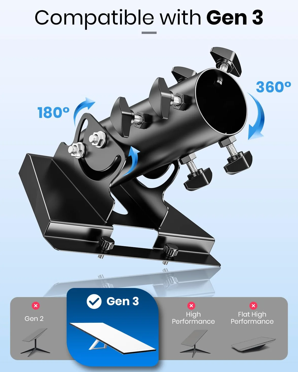 Support Starlink Gen 3, Adaptateur de tuyau Starlink Gen 3, Support de Poteau Starlink, Rotation 360° & Réglages Multi-Angles, Compatible avec Tuyaux de 30-55cm, Adapté à Jardin et Extérieur
