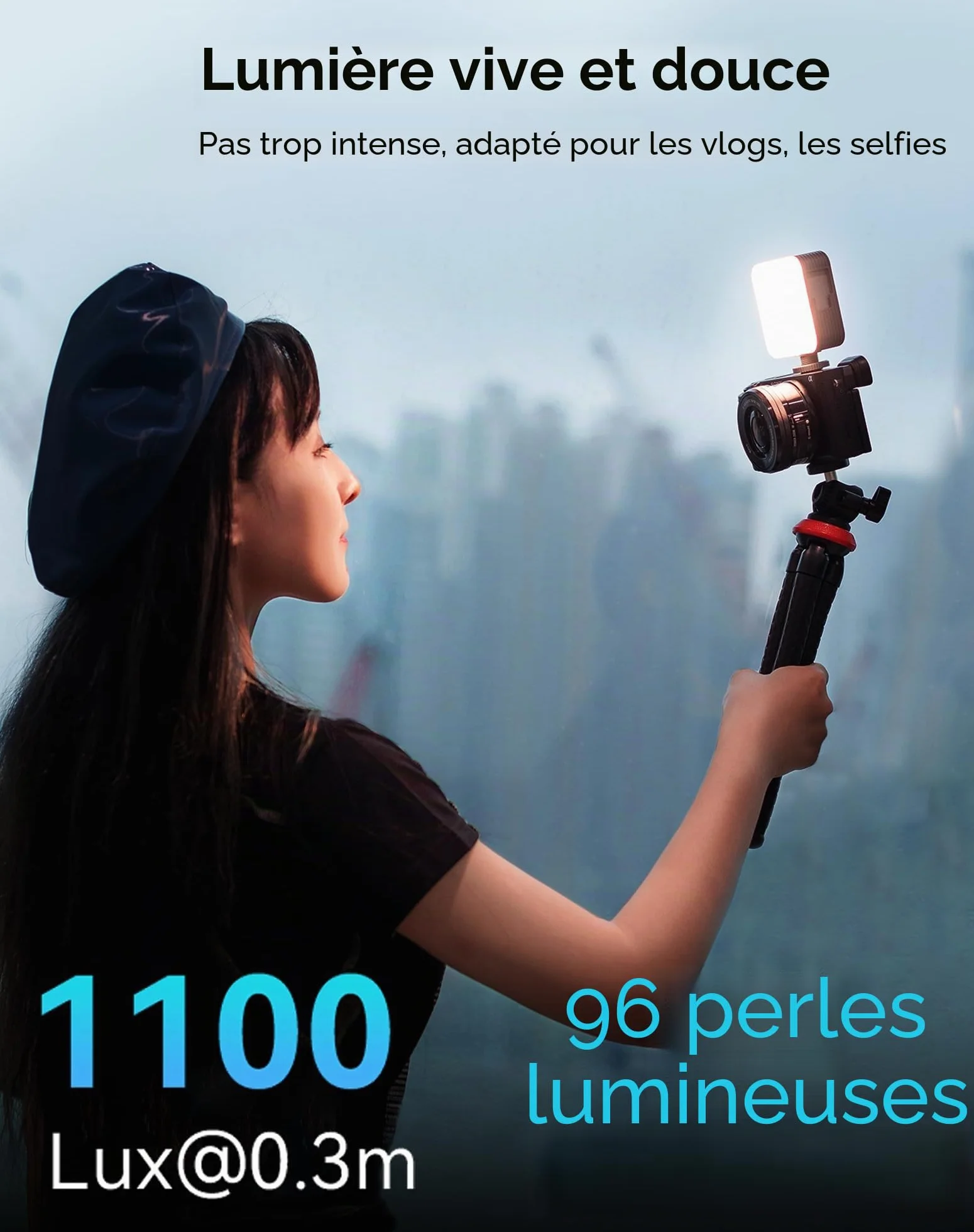 SMALLRIG P96 Lampe Vidéo LED, Lumières LED pour Camera Portable, 96 Perles LED pour Éclairage de Vidéographie Photographique, Panneau Rechargeable 2200mAh CRI95 + 2700-6500K avec 3 Cold Shoe - 3286B