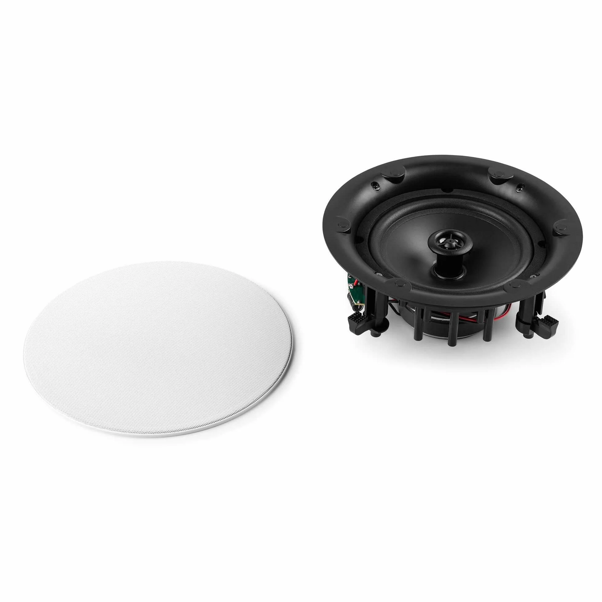 Power Dynamics Powerline B50BSet Amplificateur Mural Stéréo 2x25W Noir avec 2 Enceintes de Plafond 6,5" Blanches, Installation Discrète, Idéale Maison et Pro
