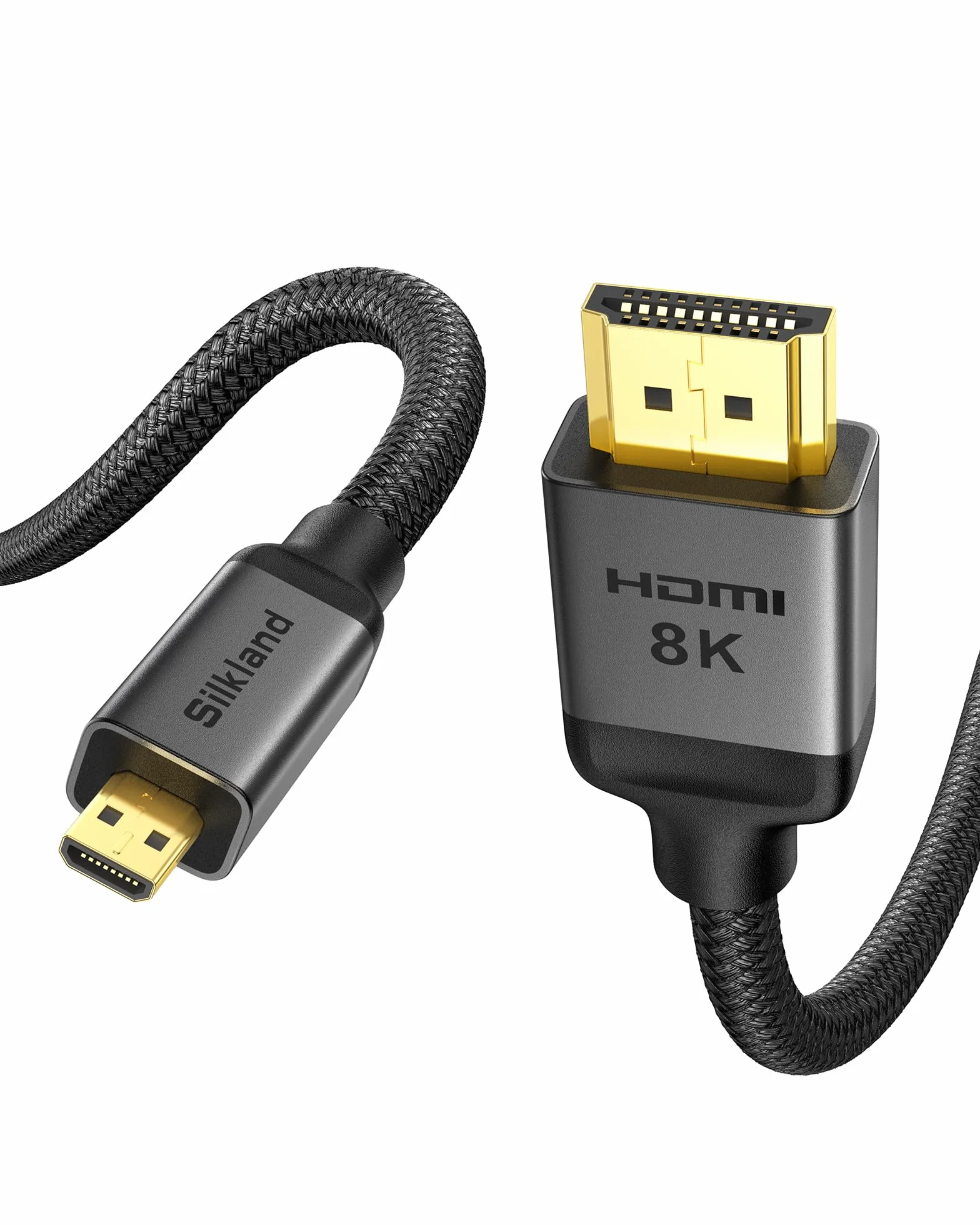 Silkland Câble Micro HDMI vers HDMI 2M, [8K@60Hz, 4K@120Hz], Nylon Tressé, Compatible 48Gbps, HDR, eARC, pour Raspberry Pi 5/4, Appareils Photo, Hero, Ordinateurs Portables et Téléviseurs