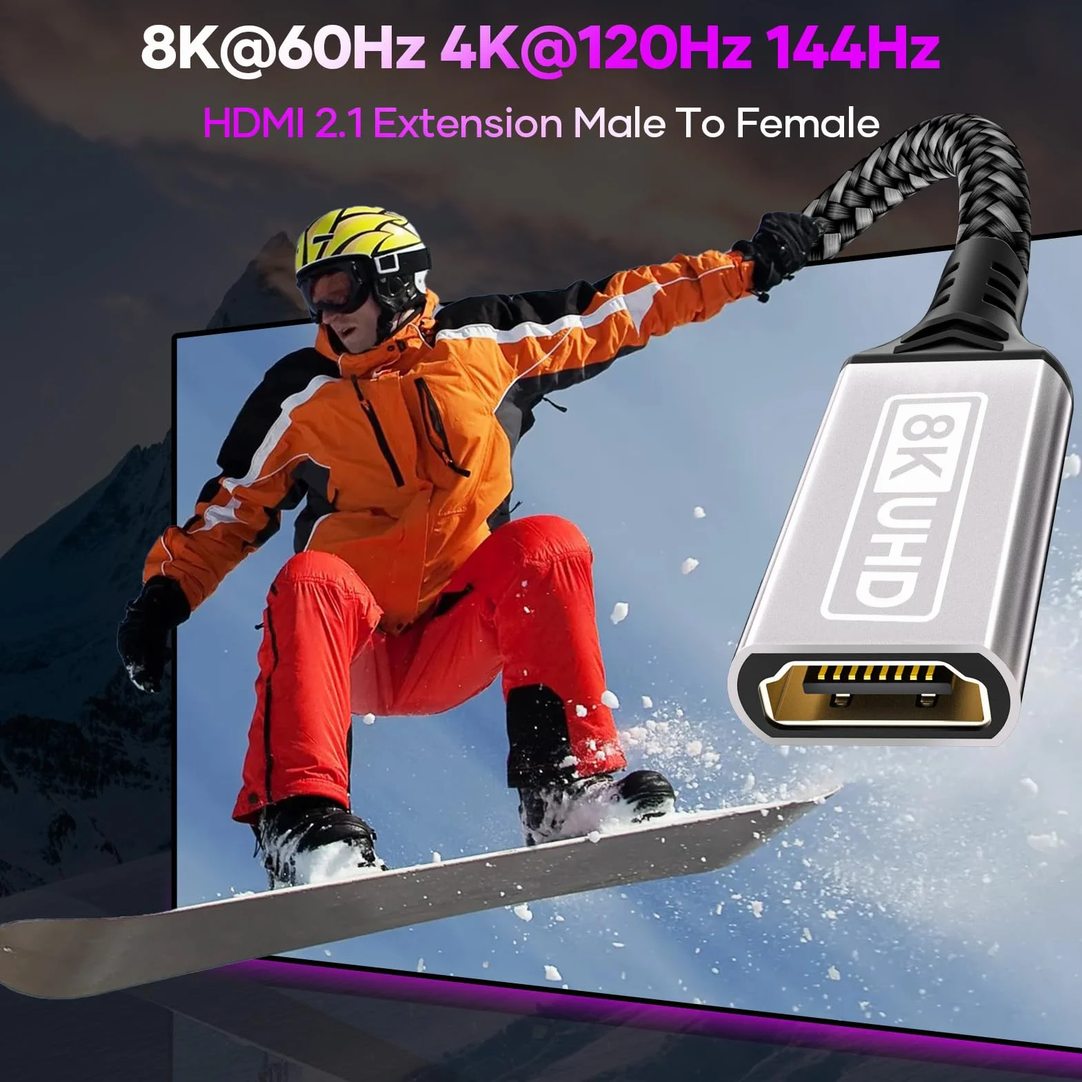 Rallonge HDMI 2.1 1M 8K@60HZ 4K@120HZ 144HZ 48Gbps UHD eARC HDCP 2.3 HDR10+