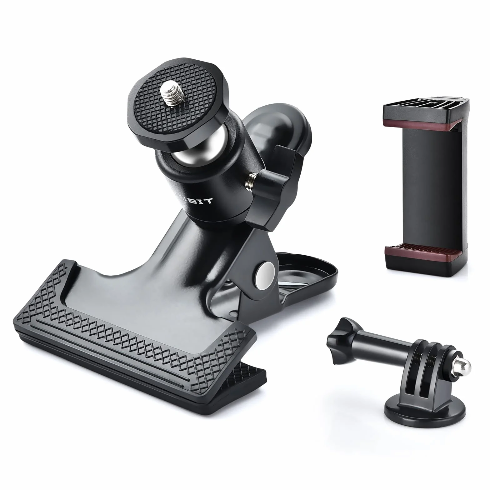 UTEBIT Pince Porte Réflecteur en Métal, Pince à Ressort de Studio Photo avec Tête Rotule Pivotante à 360° Support pour Flash, Adaptateur de Montage pour Téléphone Portable et pour Caméra d'action