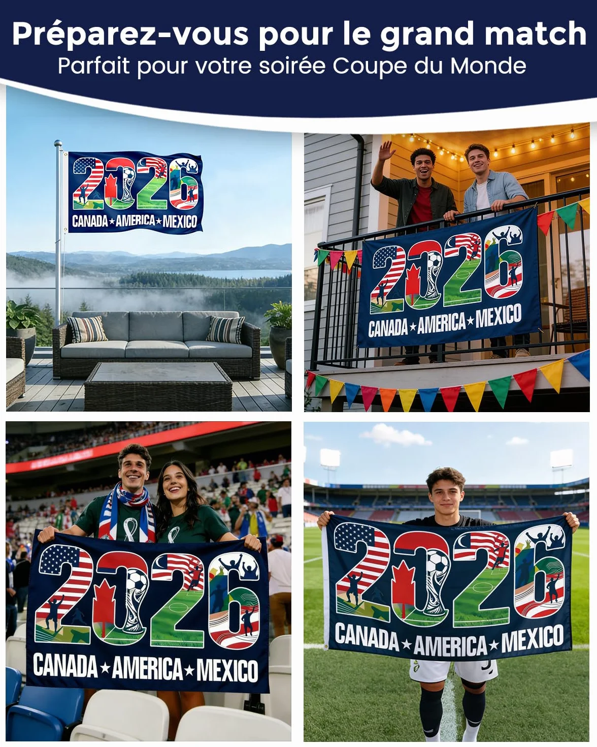 Drapeau Coupe du Monde 2026 150×90 CM Fanion Foot