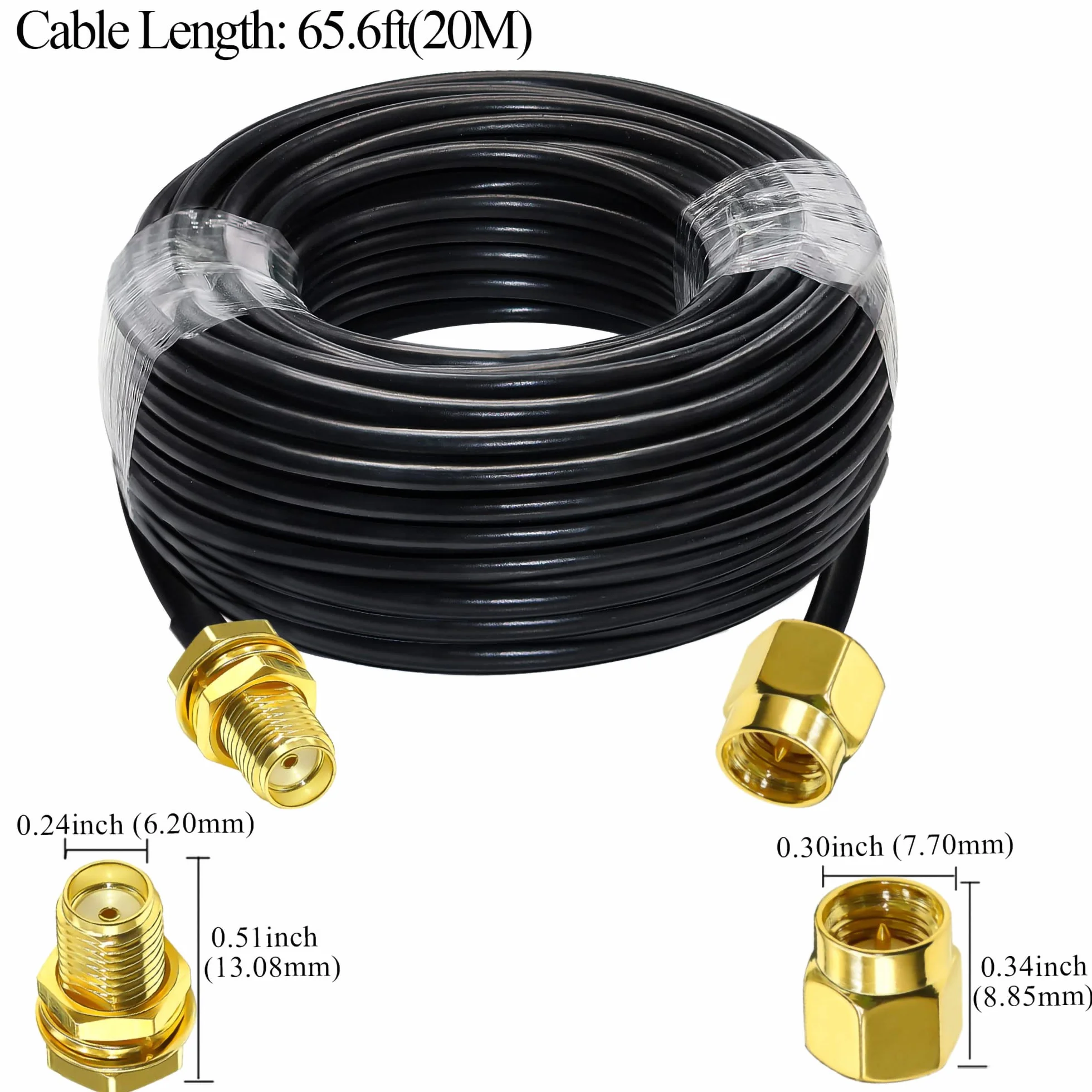TUOLNK Câble d'extension SMA RG58 65,6 pieds (20 M) SMA mâle à SMA femelle Câble coaxial 3G 4G LTE Antenne WiFi LAN sans fil Câble d'assemblage coaxial RF à faible perte Radio CB