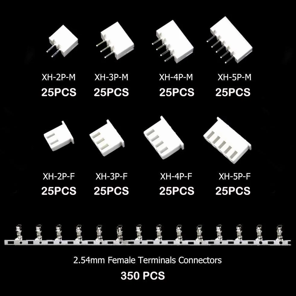 GTIWUNG 550Pcs JST Connecteur Kit avec 2.54mm JST-XH 2/3/4/5 Pin Mâle/Femelle Connecteurs, 2.54mm Broches Connecteurs Terminals, Micro Connecteur JST 2/3/4/5 Pin