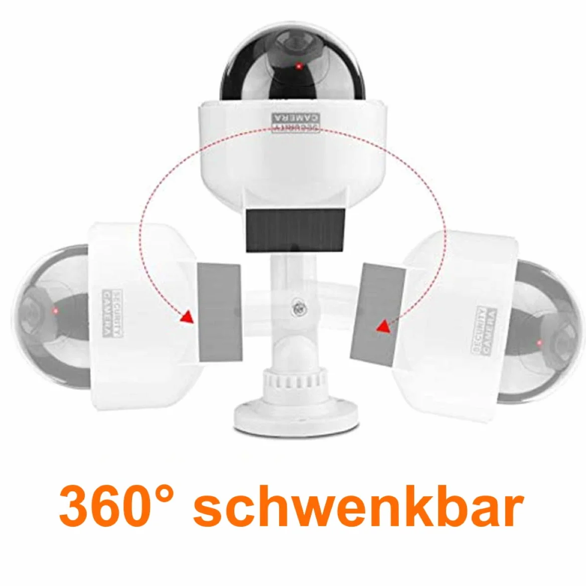 O&W Security Caméra de Surveillance Solaire Professionnelle Speed Dome Dummy Fake factice - Caméra de Surveillance d'extérieur - avec Objectif et lumière LED Rouge - Surveillance des Marchandises