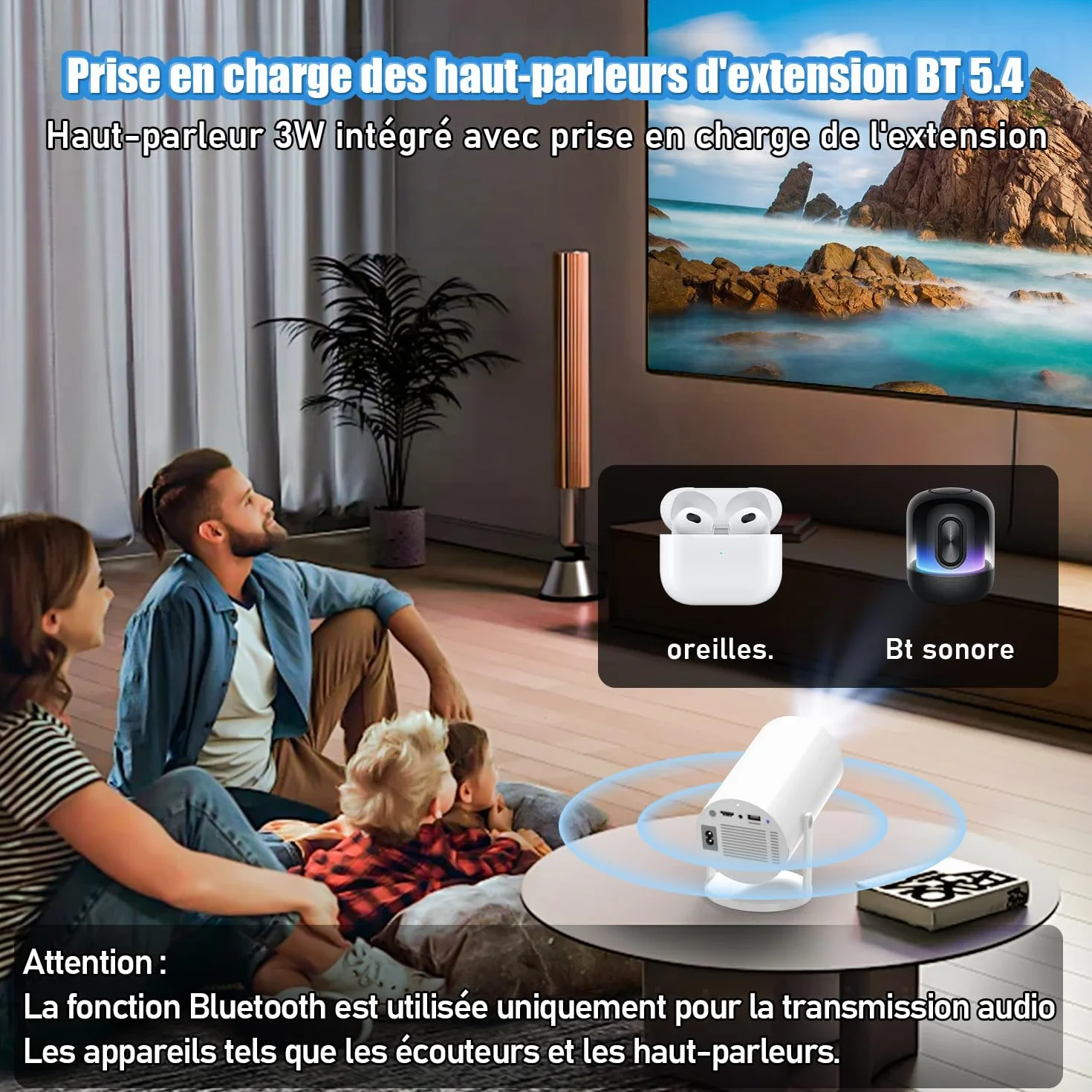 Mini projecteur portable Android 11 4K Ultra HD Smart 150" 5G WiFi6 BT5.4 rotatif 180° projecteur de film extérieur