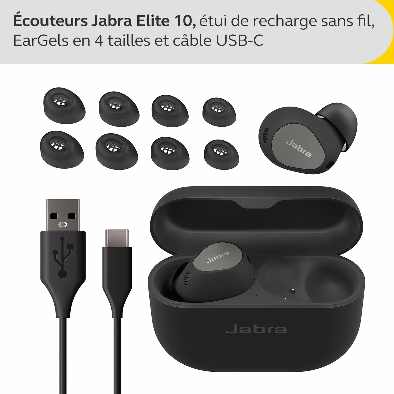 Jabra Elite 10 - Écouteurs sans Fil Bluetooth Intra-Auriculaires - Technologie Advanced Active Noise Cancellation - 6 Microphones intégrés, Son Dolby Atmos - Noir Titanium