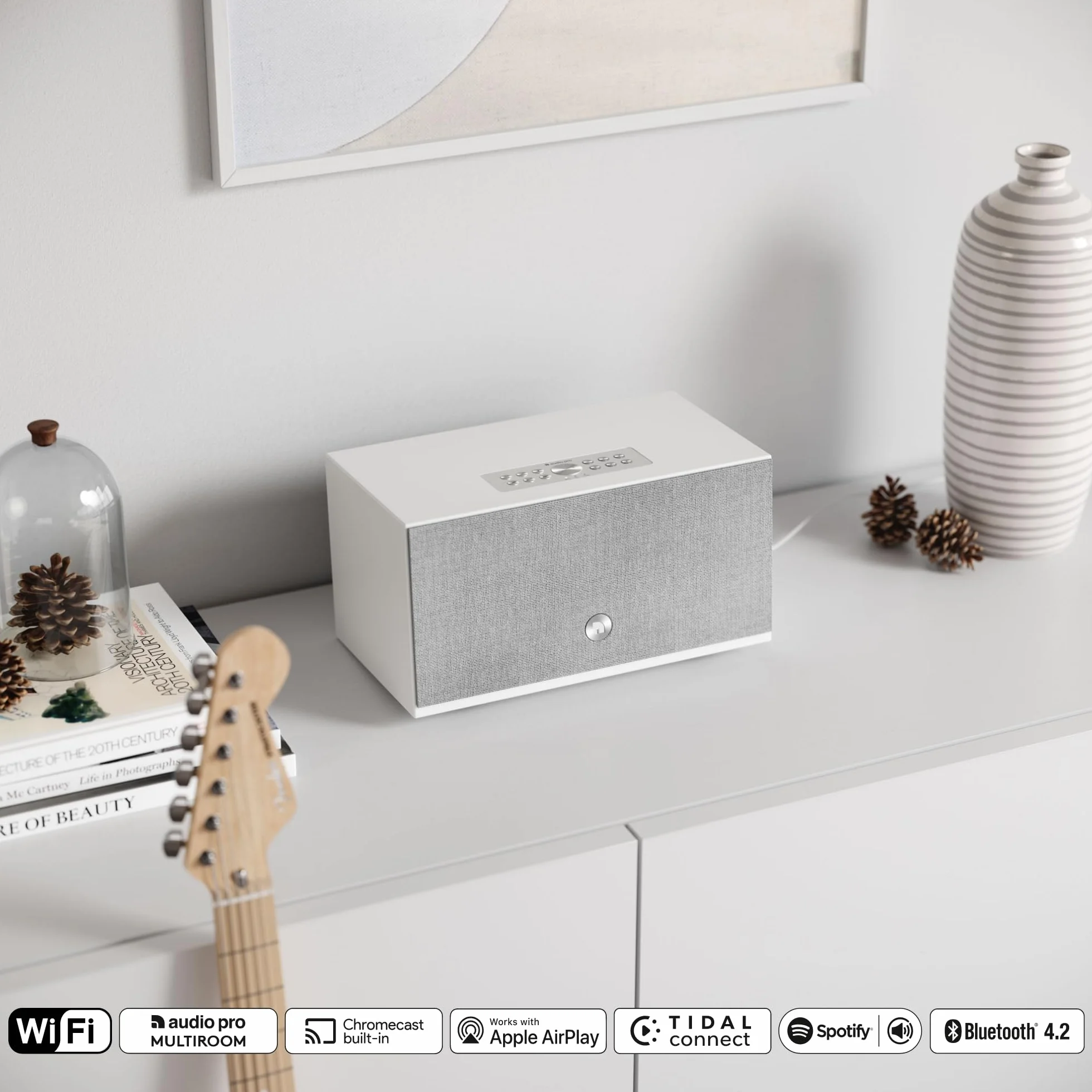 Audio Pro C10 MkII - Enceinte Portable Multiroom avec Bluetooth - Smart Speaker sans Fil avec Contrôle par Application & Spotify, AirPlay & Chromecast - Blanc