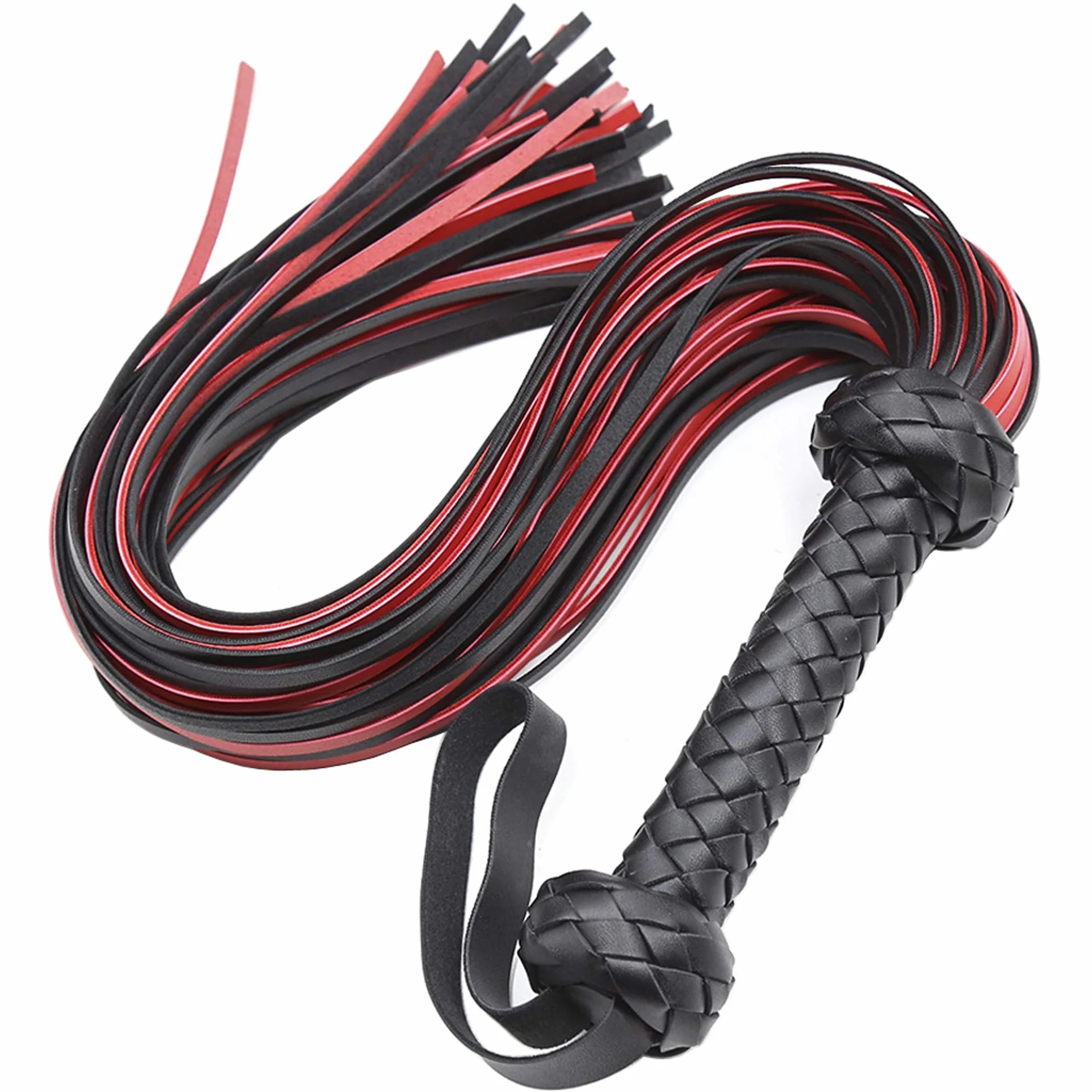 Cravache en Faux Cuir pour Équitation Fouet Souple Rouge-Noir