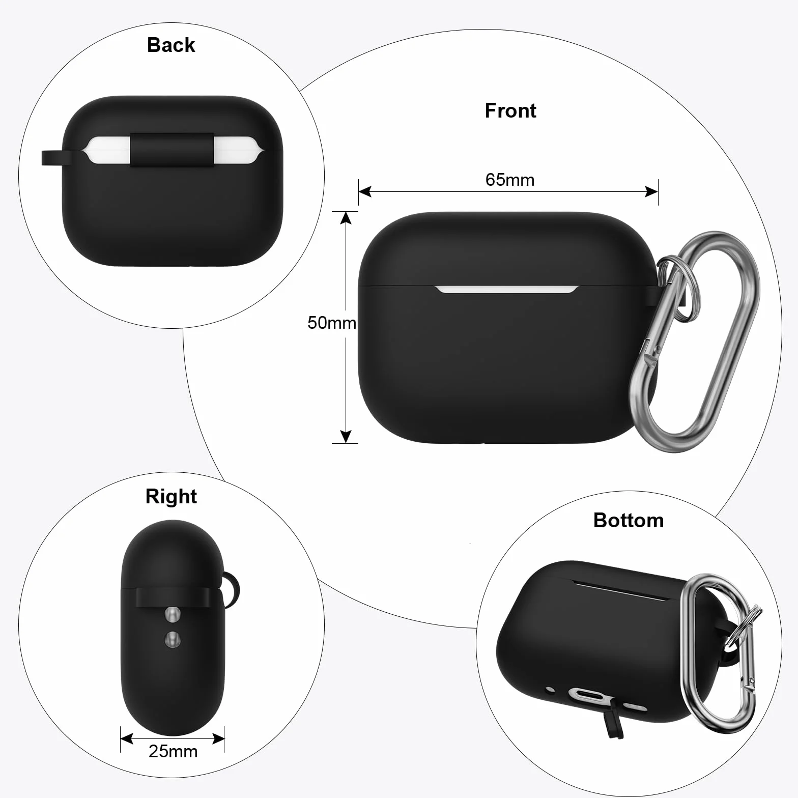 Coque silicone AirPods Pro 3 (2025) protection antichoc avec brosse nettoyage et mousqueton - Noir