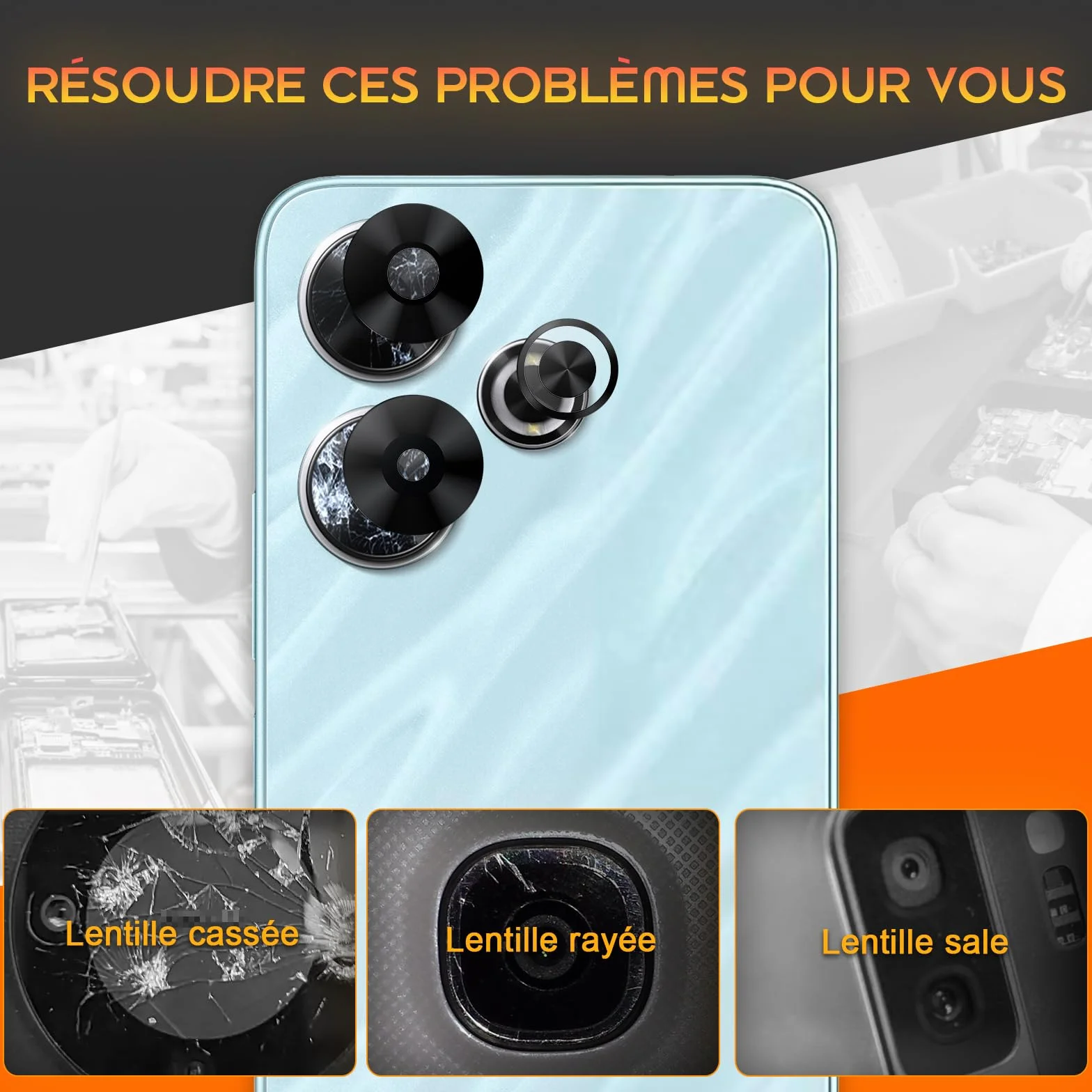 2 Packs Lentille Caméra pour Xiaomi Redmi 13 2404ARN45A/24040RN64Y Origine Remplacement Vitre Appareil Photo Objectif Arrière + Kit de Réparation
