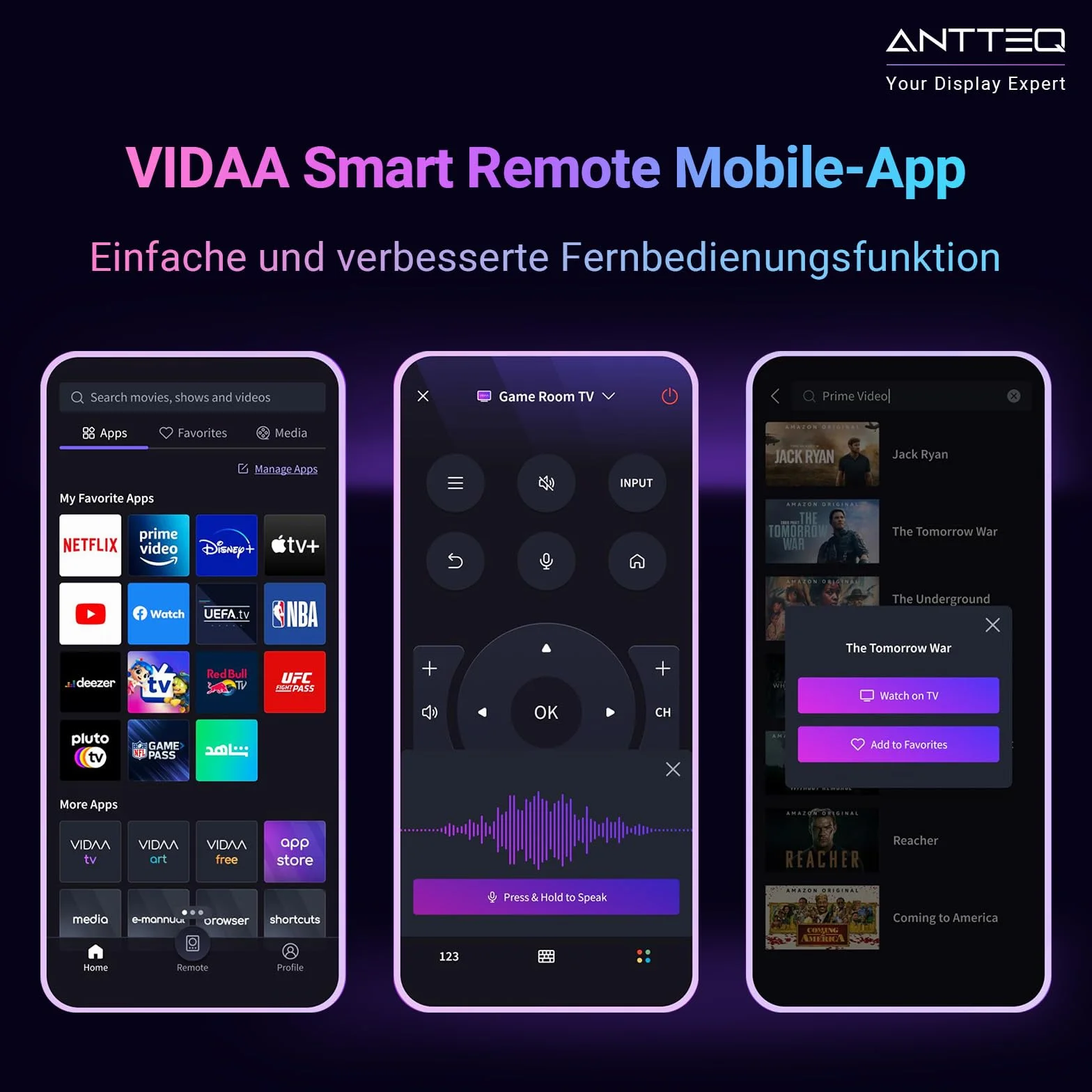 Antteq V25-AF3Q1 Smart TV 25 Pouces (64cm) Full HD,Vidaa OS Télévision avec Triple Tuner Appli Mobile,APP Store,Netflix/DAZN/WiFi, HDMI