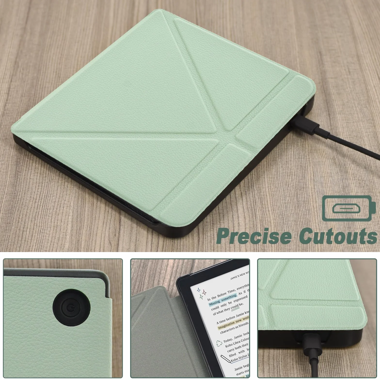 DMLuna Étui pour Kobo Libra Colour 7" (Modèle N428 2024) - Coque légère en Cuir PU de qualité supérieure avec Support Auto Sleep/Wake, Agave Green