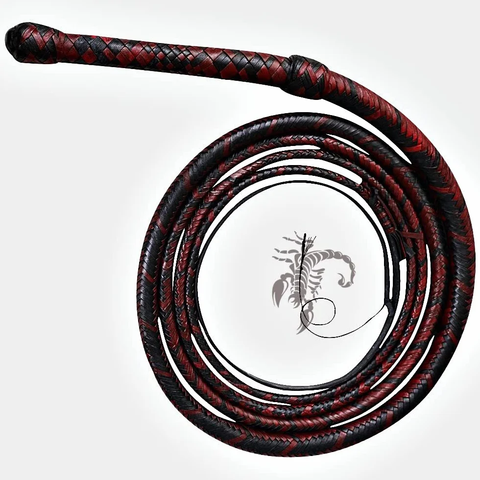 Scorpions Bull Whip Genuine Cow Hide Leather 3-8 Feet 12 Strands Rope Core Equestrian Braided Bullwhip for Cracking Farming