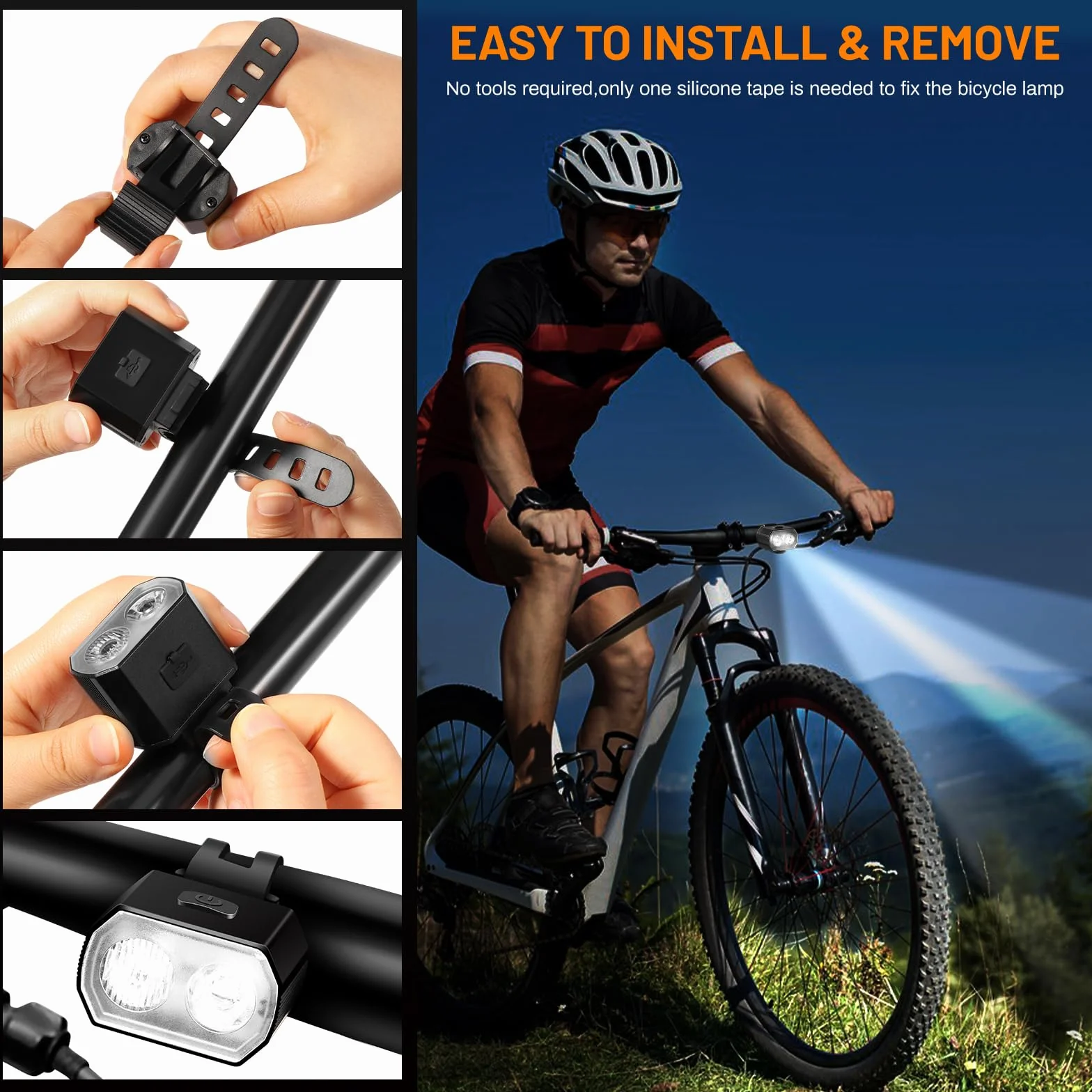 Kit Lumières pour Vélo Vinabo - Phare et Feu Arrière Recharge USB IPX6 6 Modes