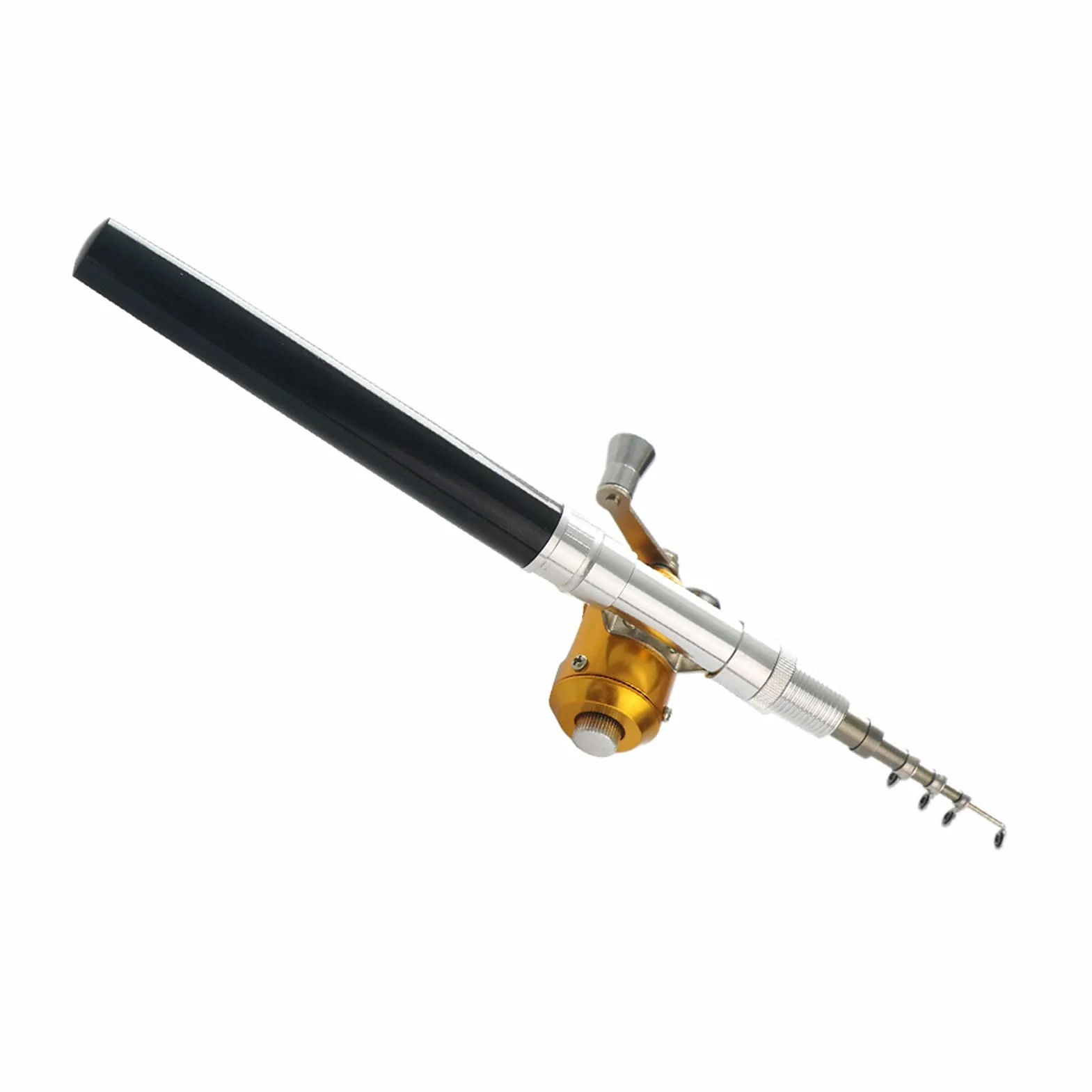 Canne à pêche Stylo Pliable Télescopique Portable + Moulinet Combo Set Alliage d'aluminium Noir