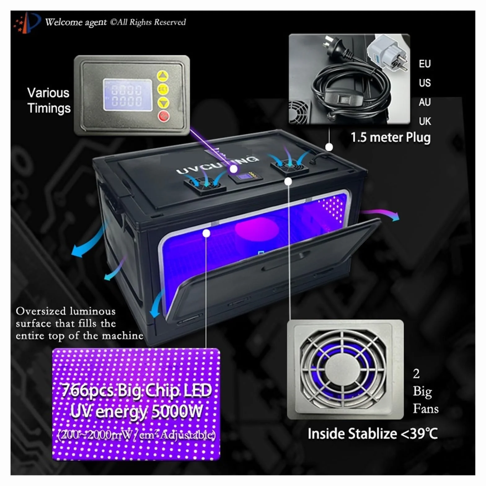 Lampe UV Boîte d'imprimante 3D Led UV GEL, lampe à polymérisation, lumière ultraviolette, colle, huile, résine, Machine, peinture à l'encre sur verre, écran en soie, téléphone 365nm 395 avec forte pén