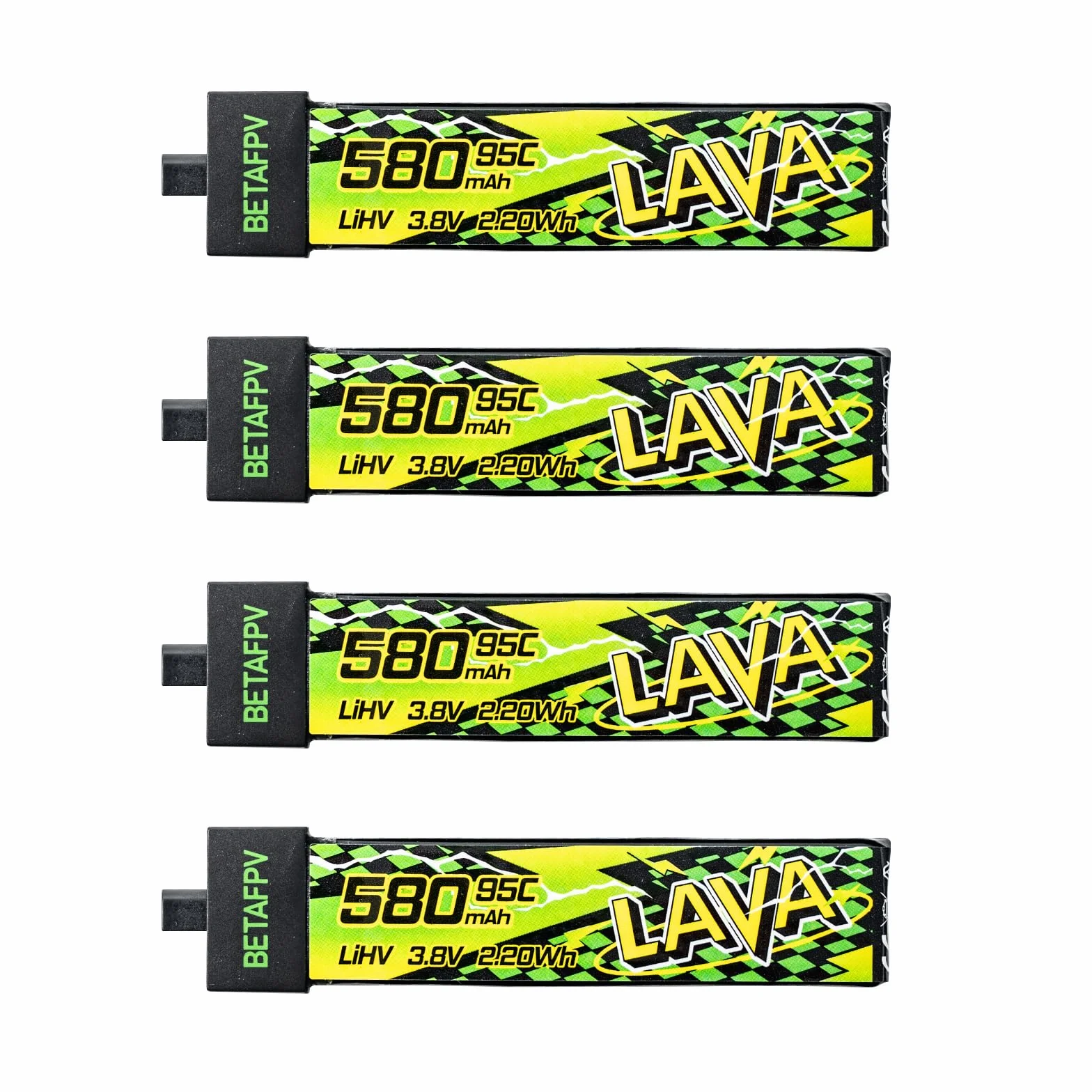 BETAFPV 4pcs Lava II 1S 580mAh Battery 3.8V 95C LiHV Battery with BT2.0 Connector Compatible with 1-2S Tiny Whoop Drone Quadcopter Like Air75, Meteor75 Pro, Cetus Pro, Cetus X Brushless Drones