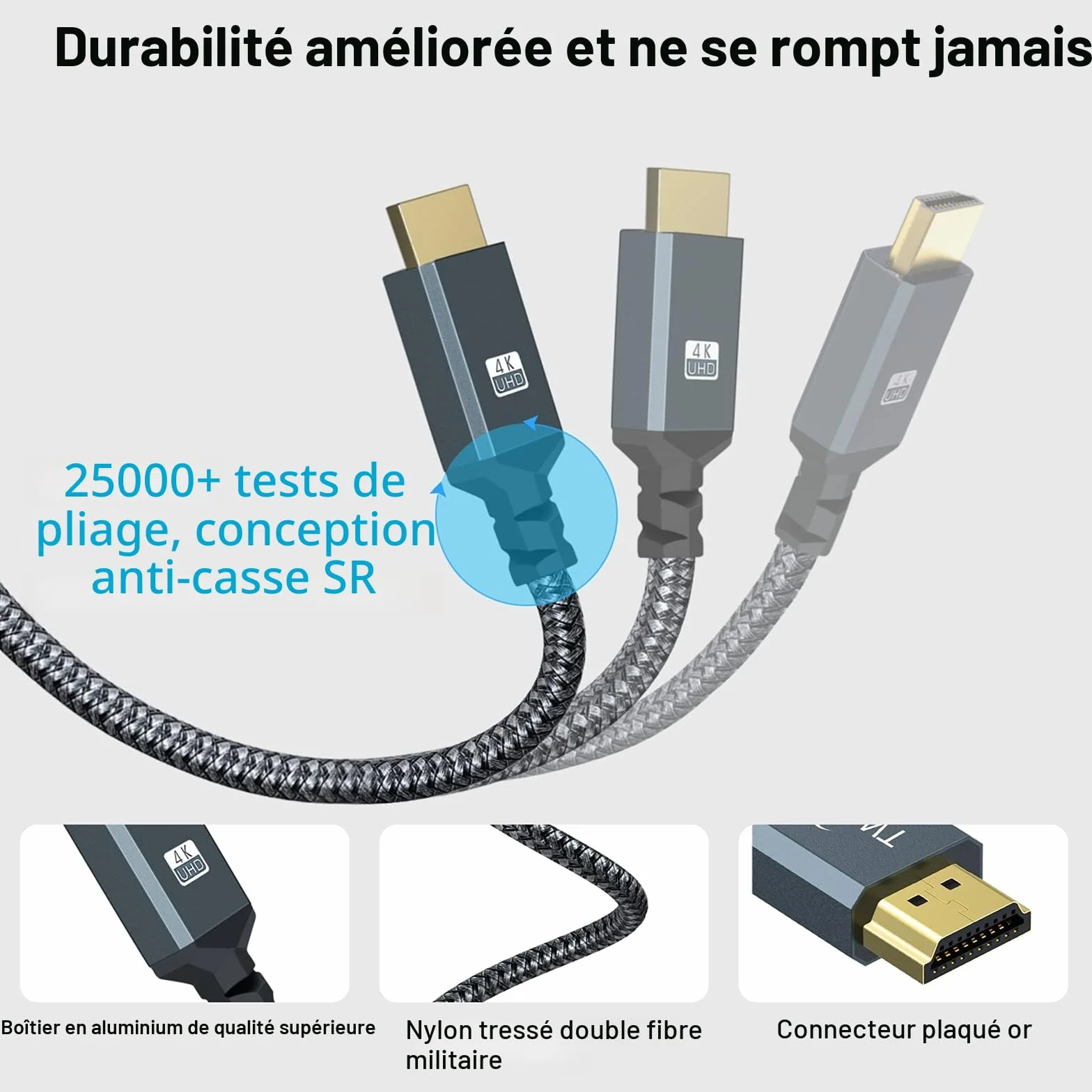 Câble d'Extension HDMI Mâle vers Femelle Twozoh, Rallonge Nylon Tressé 2.0 4K@60Hz 3D HDR (1,5M)