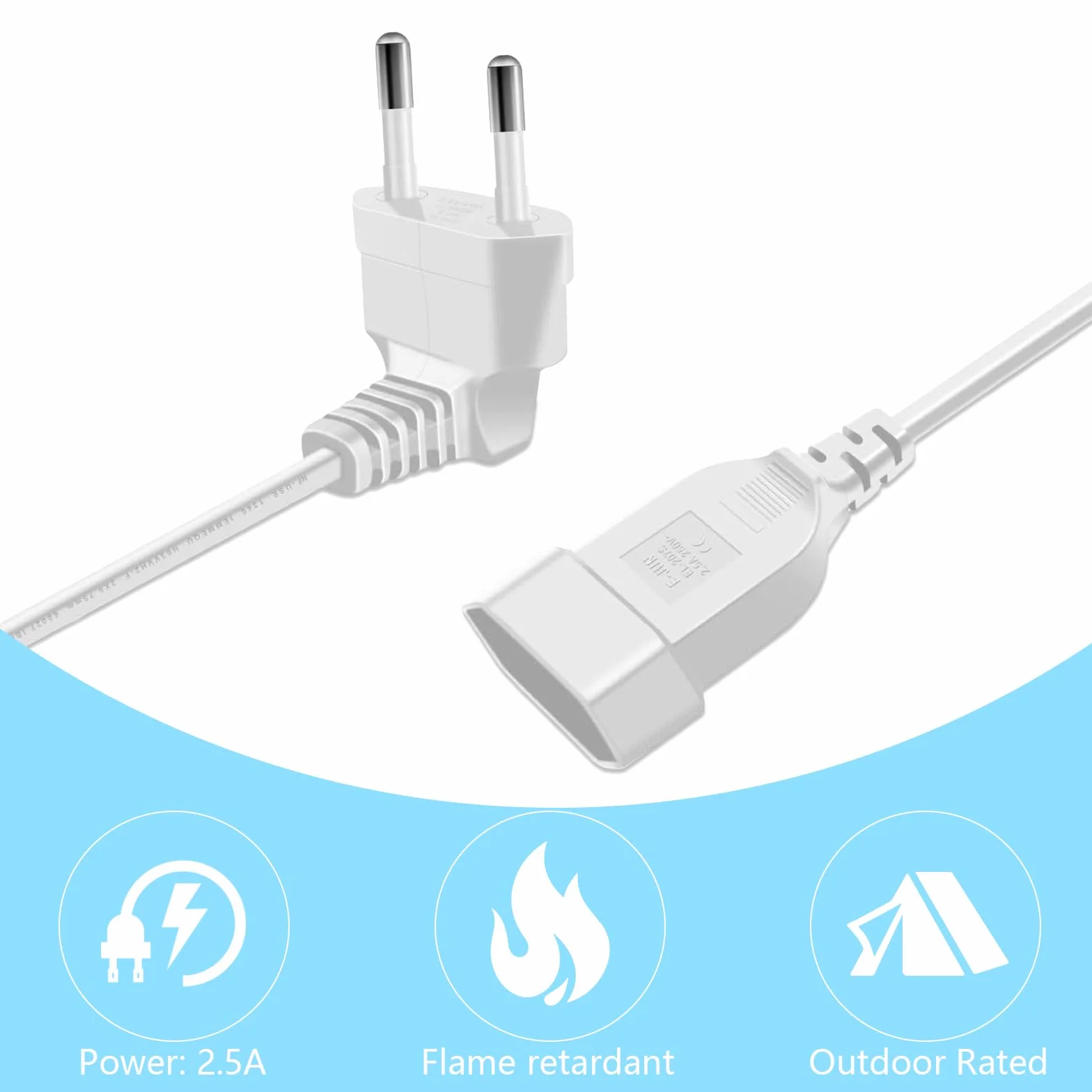 Rallonge Plate 2 en 1 Multiprise Extra Plate 250 V/2.5 A Max Rallonge Prise Fiche Plate 50 CM pour TV Ordinateur Moniteur Beamer Lampe Appareils Ménagers (Blanc)