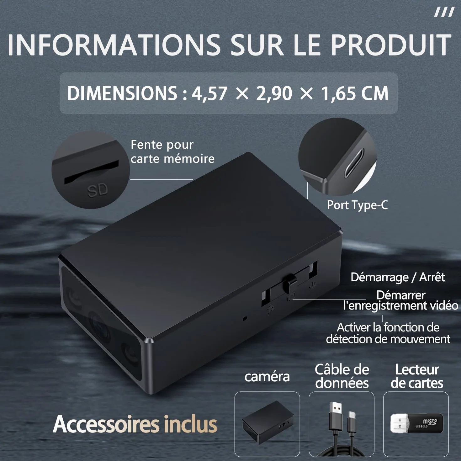Mini caméra Espion HD 1080P caméra cachée surveillance intérieur extérieur sans WiFi