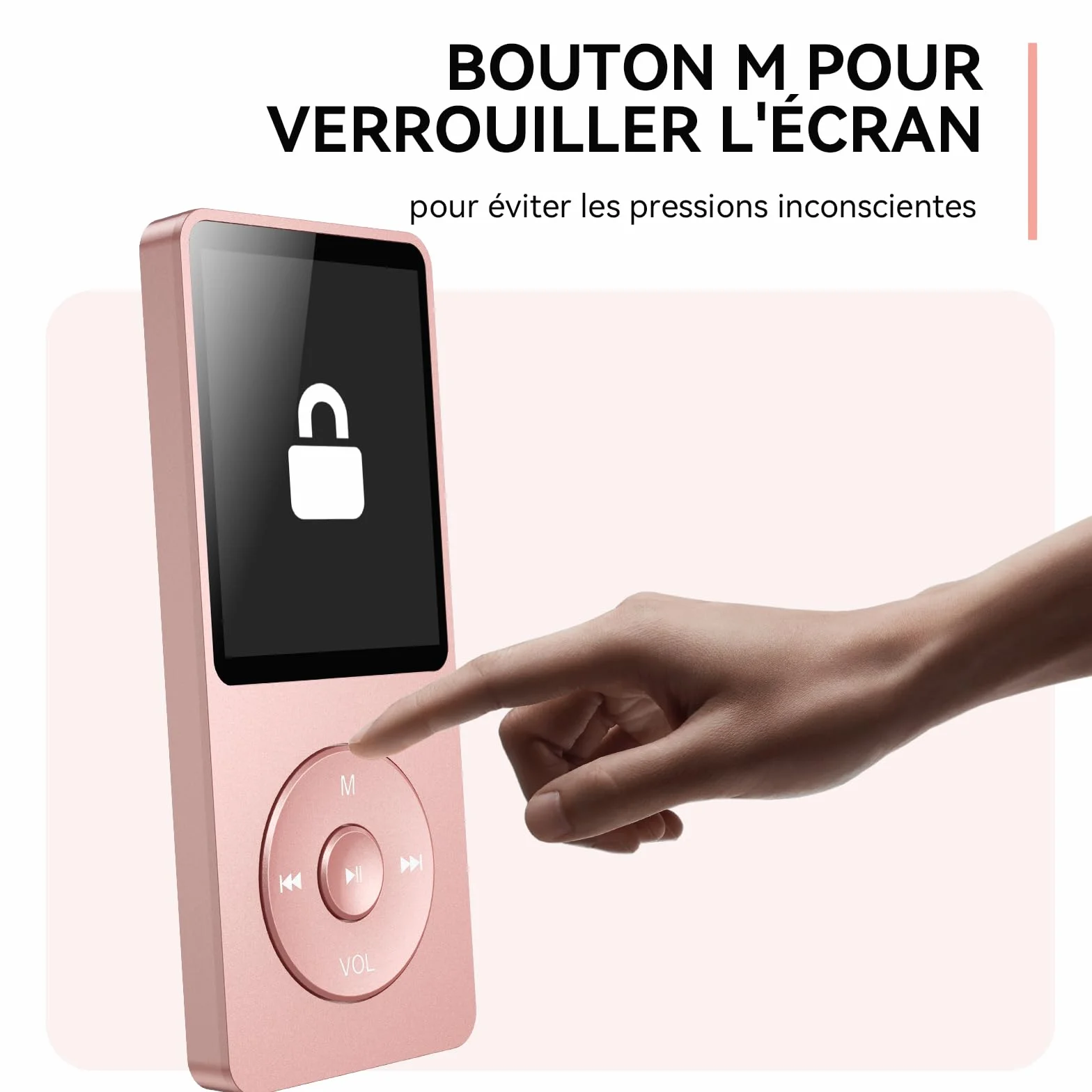 AGPTEK Lecteur MP3 Classique 64Go, Autonomie 70 Heures, Léger 30g, Hi-Fi, Baladeur Sport Enfant Adulte, Carte TF 128G - Rose