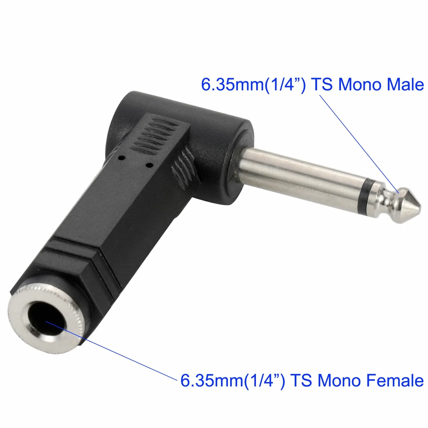 Greluma 2 pièces Adaptateur coudé 6,35 mm TS mâle vers 6,35 mm TS femelle, prise mono 1/4" vers jack 1/4" pour haut-parleur, amplificateur, son de guitare