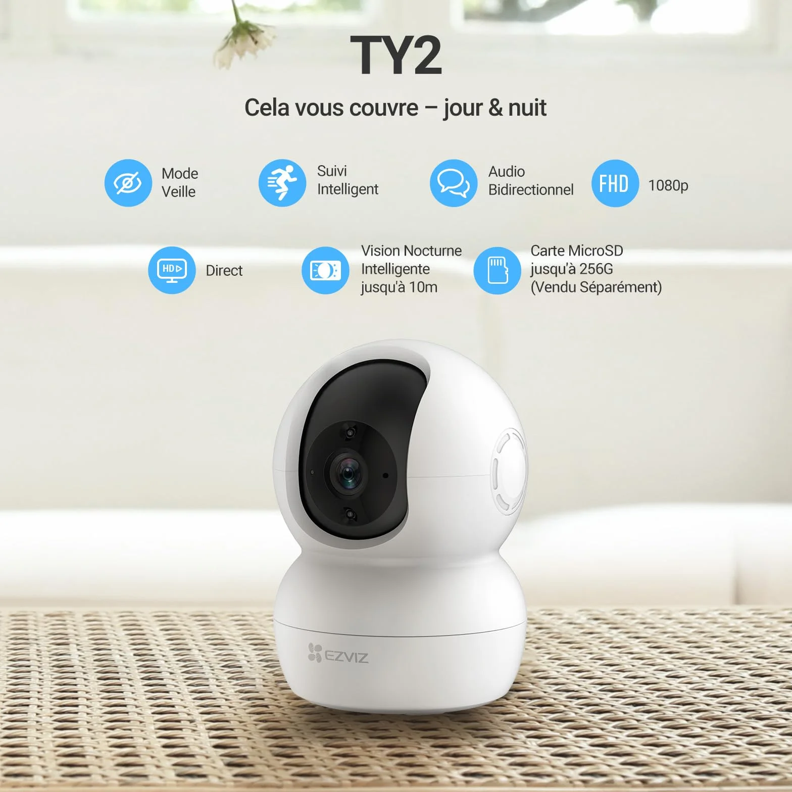EZVIZ Caméra Surveillance WiFi Intérieure 360°, FHD 1080P, Camera WiFi 2.4Ghz, Vision Nocturne, Détection de Mouvement Suivi Intelligent, Audio Bidirectionnel, Compatible avec Alexa pour Bébé/Animaux