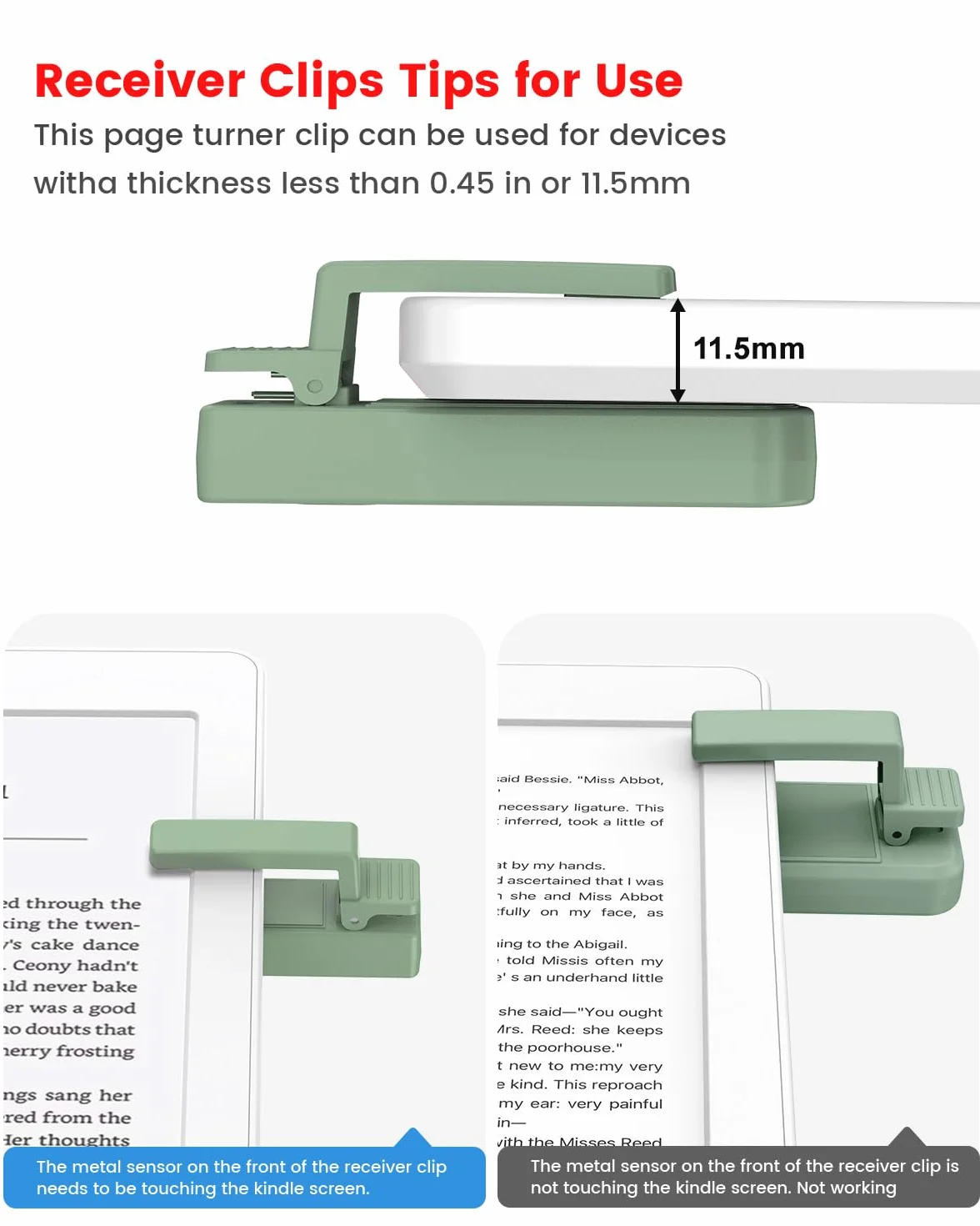 RF Télécommande Tourne Pages pour Kindle Paperwhite Scribe Oasis, iPhone, Tablettes Android, Vert Clair