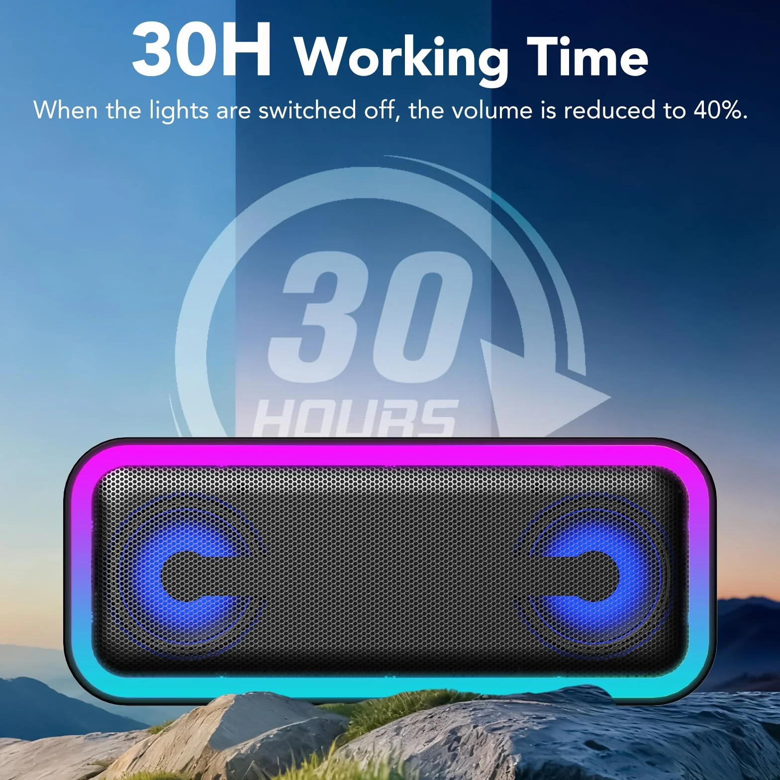 Enceinte Bluetooth Portable 5.4 Sans Fil 40W Stéréo IPX7 Autonomie 30h TWS Appel Mains Libres