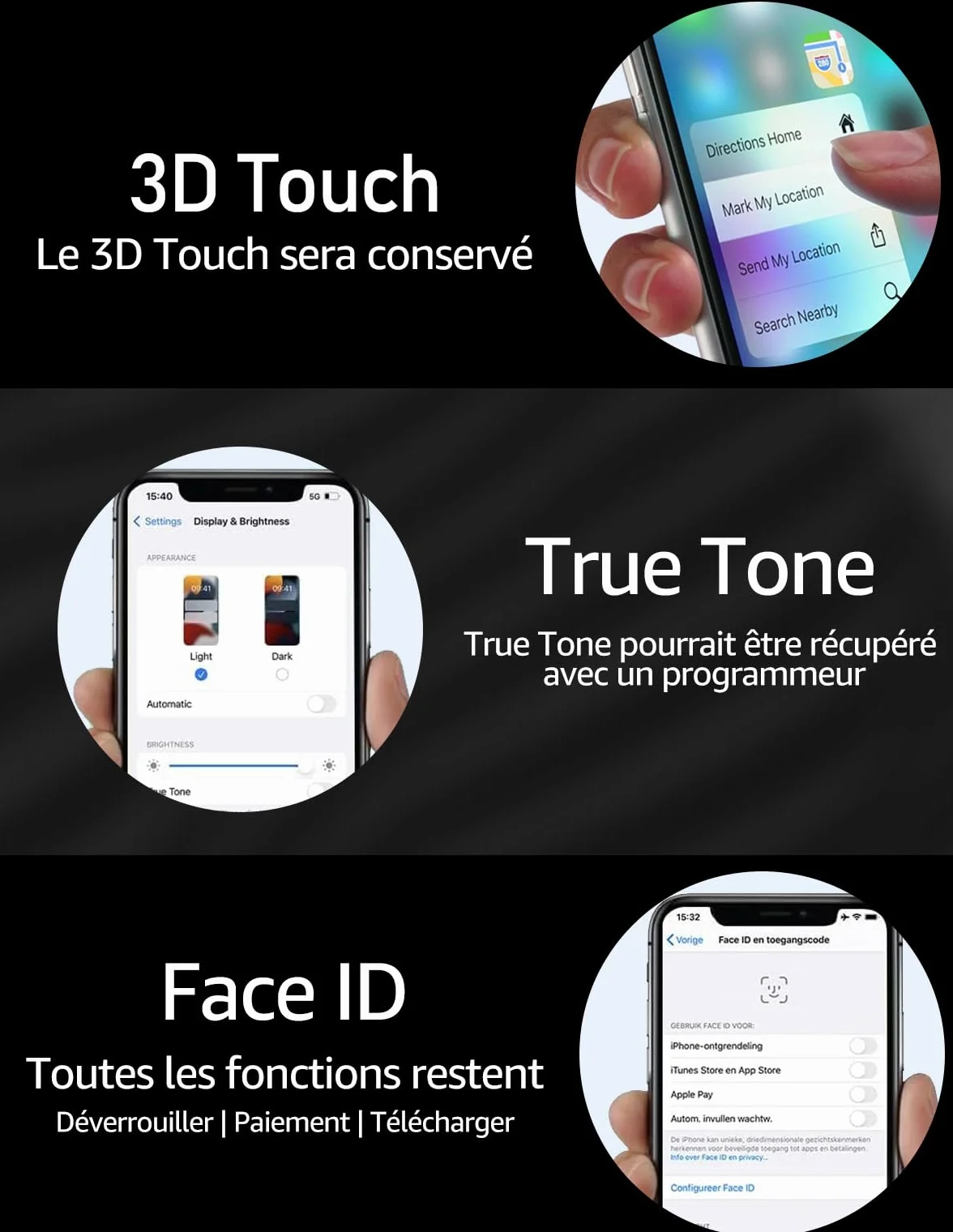 bokman Écran pour iPhone XS Max (6,5"), Écran LCD de Rechange et Numériseur Tactile avec Kit d'Outils de Réparation, Remplacement Vitre Avant (Modèles A1921, A2101, A2102, A2103, A2104)