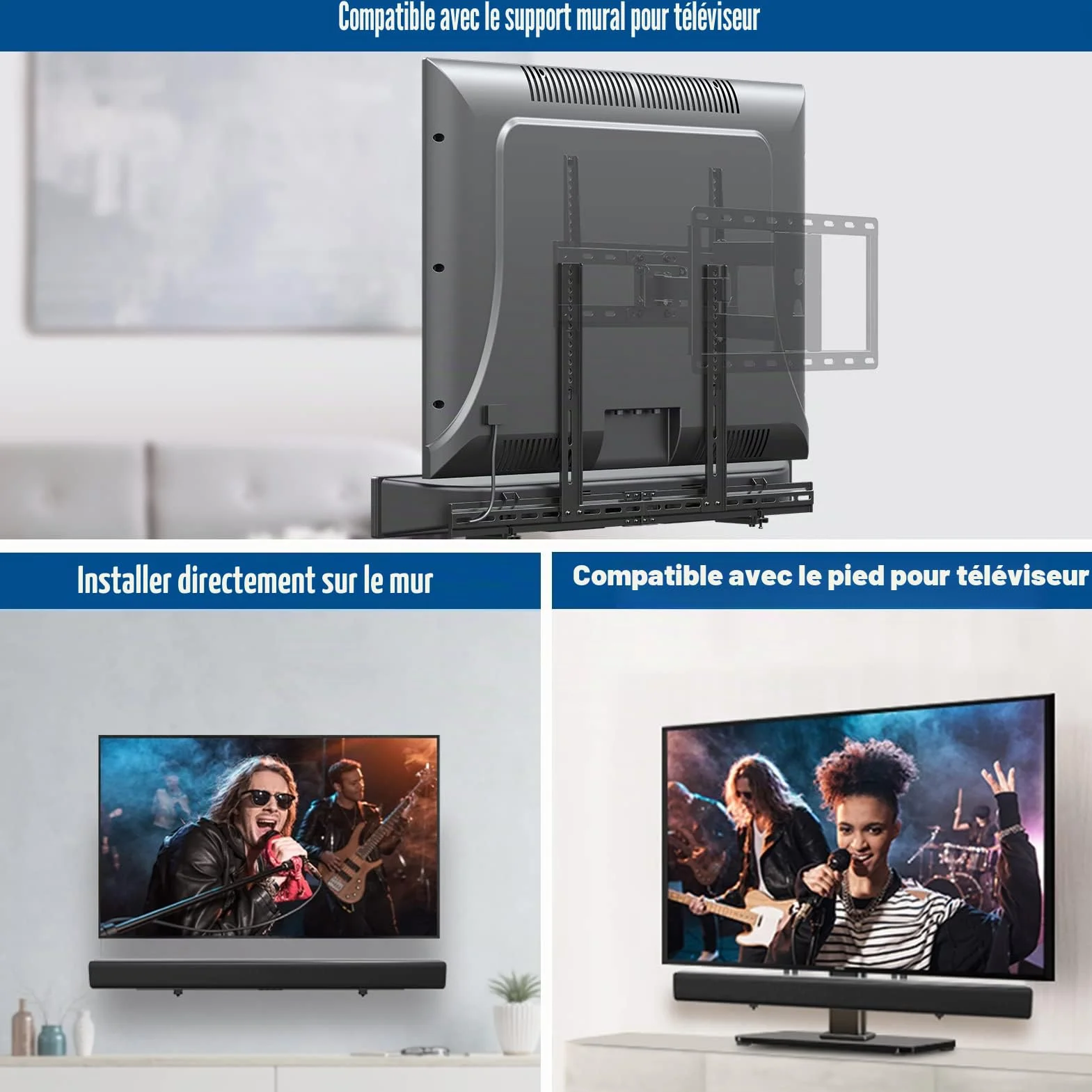 Mounting Dream Universel Support Barre de Son avec ou sans Trous, pour Support Barre de Son Samsung avec Support de Base antidérapant étendu de 87,5 à 154 mm, pour SONOS Sony LG Bose Yamaha JBL
