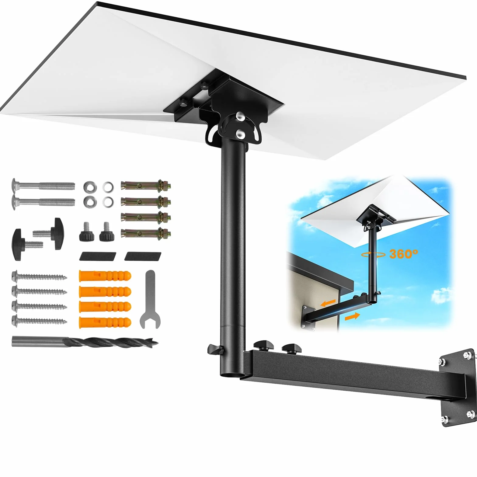 Support Starlink Gen 3 réglable à 360°, Support de mât Starlink avec adaptateur de tube Starlink Gen 3, Kit de montage mural long Starlink