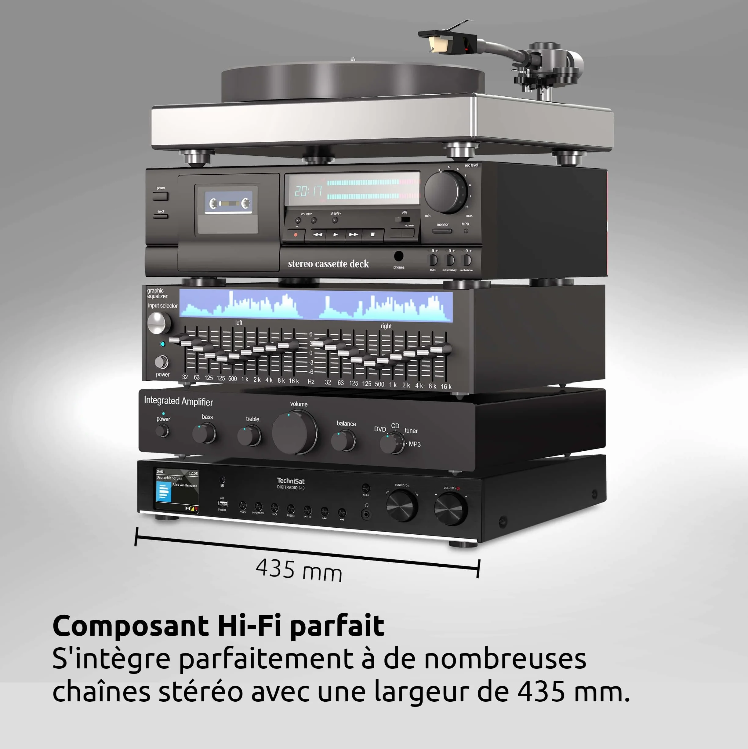 TechniSat DIGITRADIO 143 (V3) - Tuner HiFi Internetradio (Radio numérique Dab+, Streaming Audio Bluetooth, Spotify Connect, antenne Filaire, télécommande, Largeur 43,5 cm) Noir
