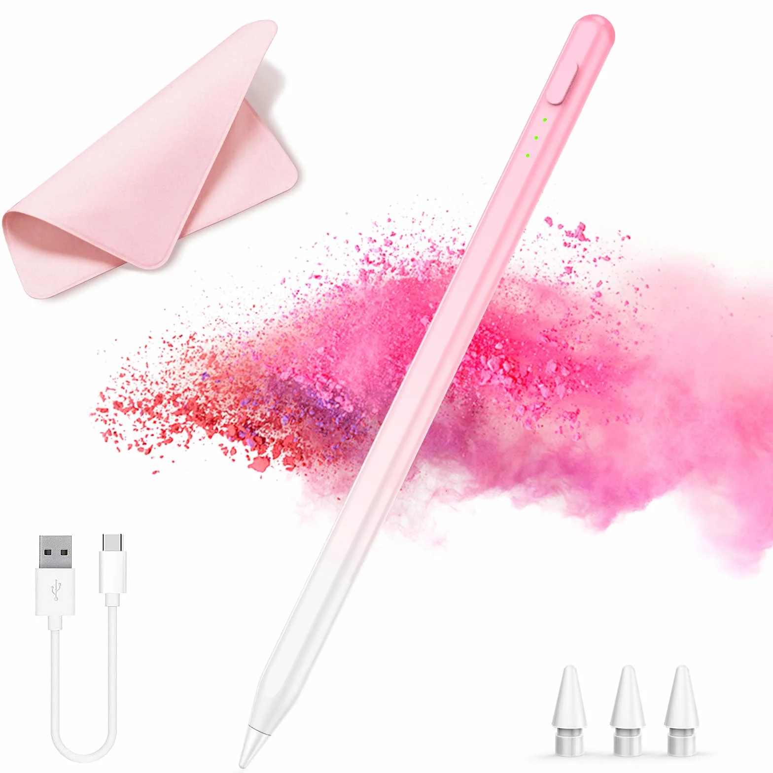 Stylet iPad 2018-2025, Charge Rapide 14 Min, Rejet Paume, Sensibilité Inclinaison, Stylo iPad 11/10/9/8/7/6, Pro 12.9/11/13 M4, Mini 6/5, Air 5/4/3/11-13 M2/M3 (Rose)
